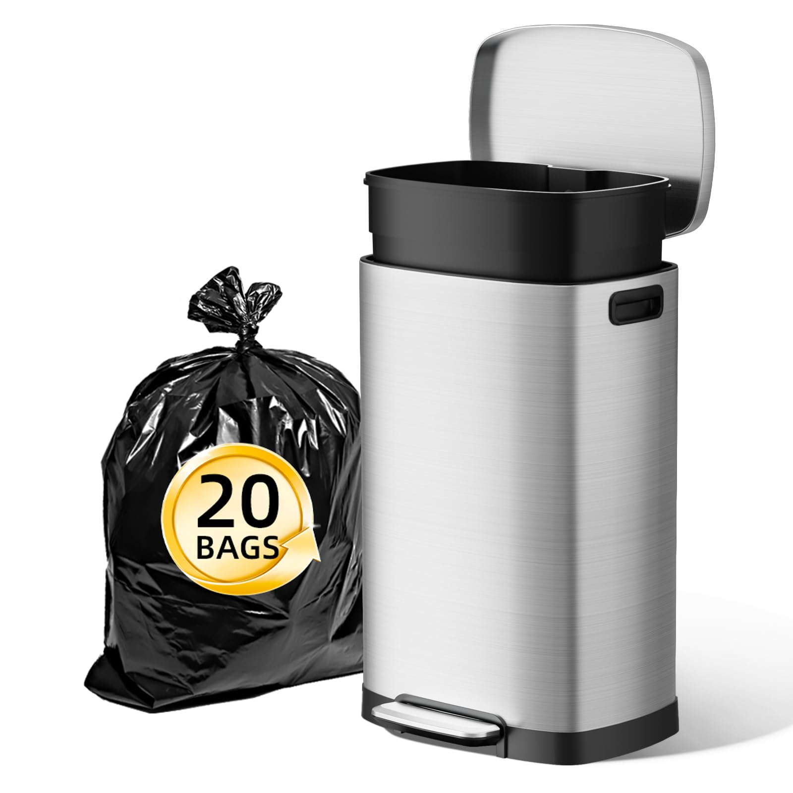 13 Gallon 50L Stainless Steel Kitchen Trash Can with Lid and Step Pedal
