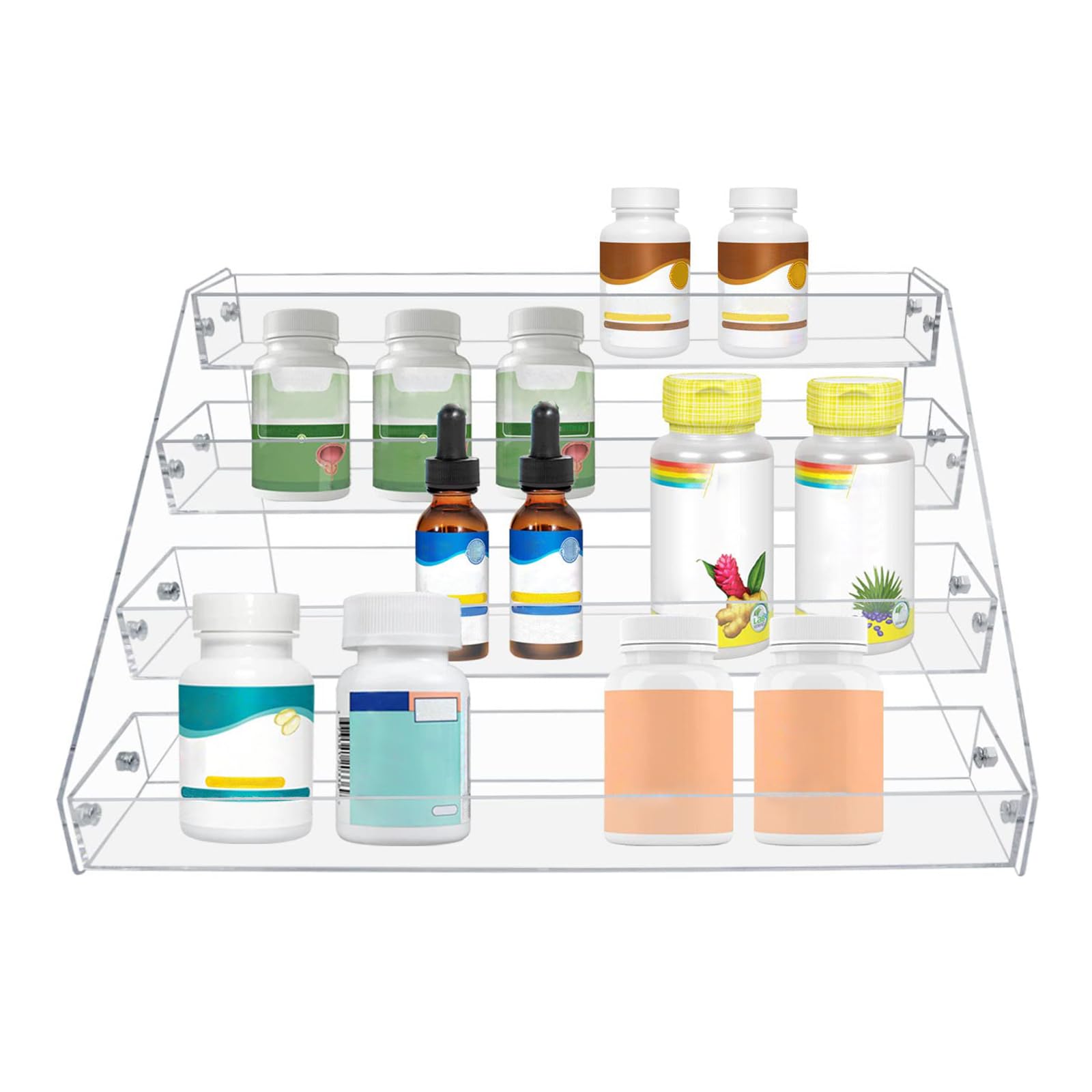 4 Tier Clear Acrylic Spice Rack Organizer for Cabinet Countertop