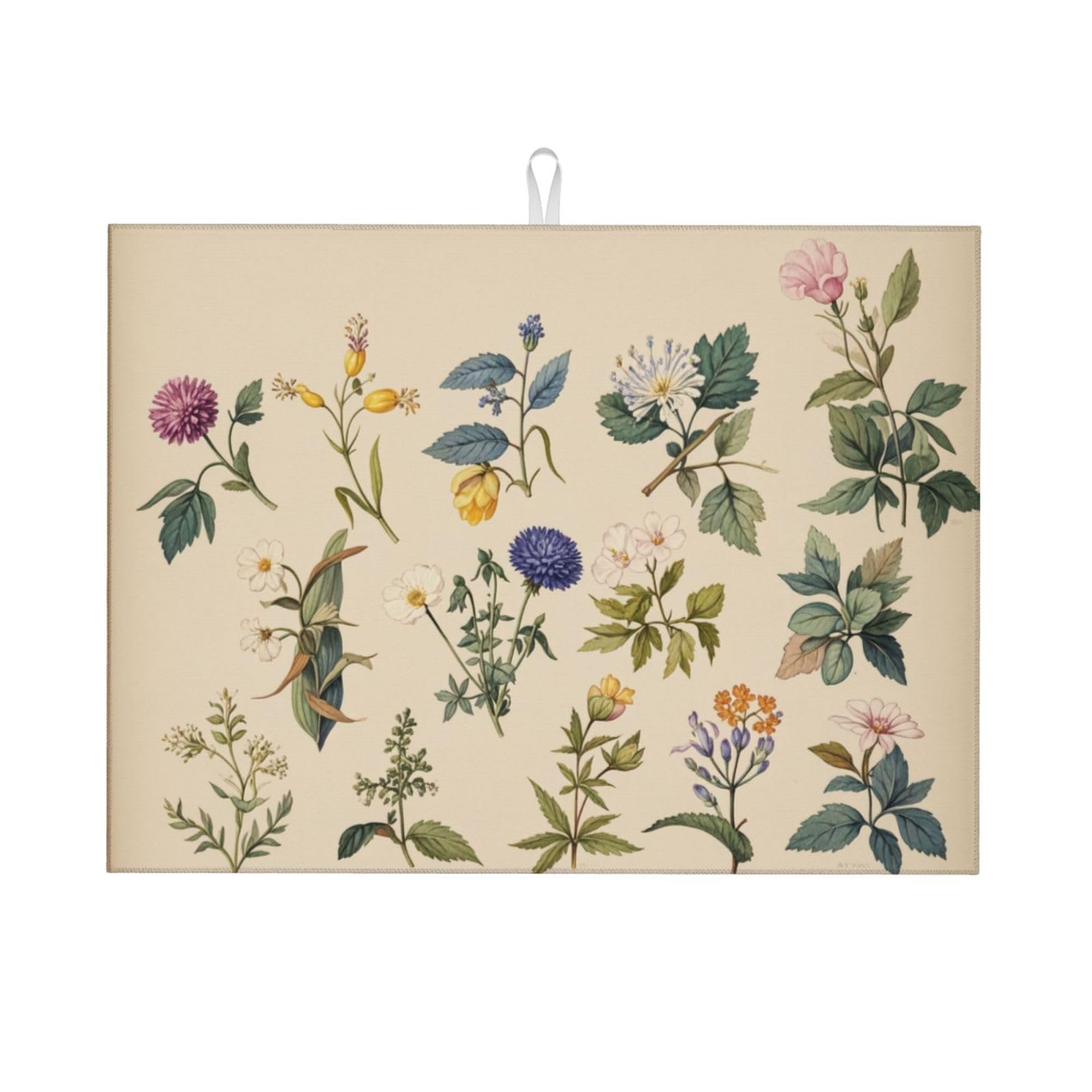 Vintage Plants Herbs Floral Dish Drying Mat Highly Absorbent Double