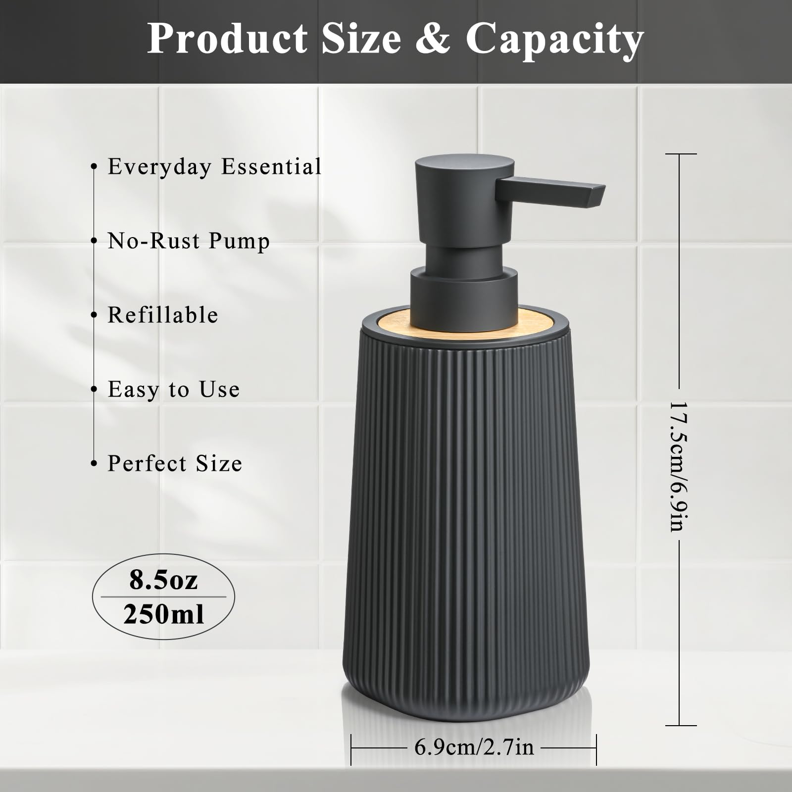 Black Hand Soap Dispenser Set with Bamboo Decor (2 Count)