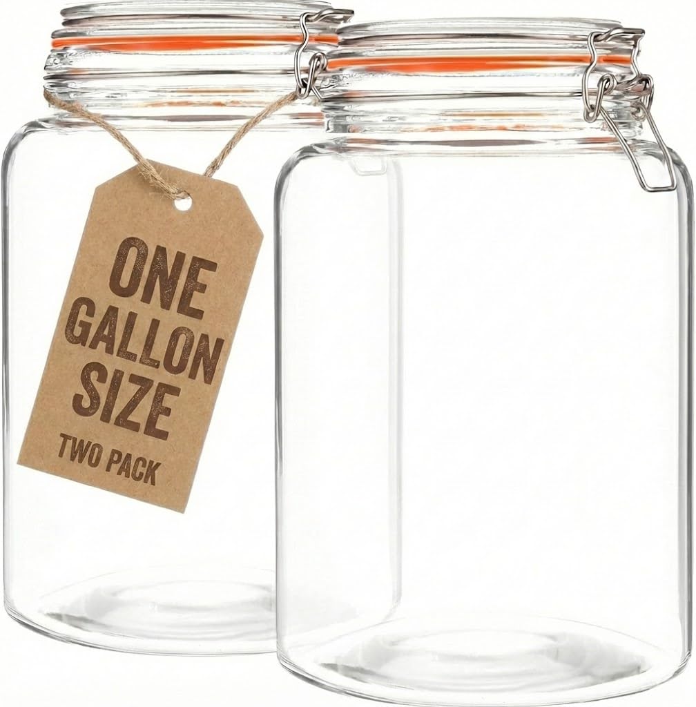 Large 1 Gallon Glass Mason Jar with Hinged Lids