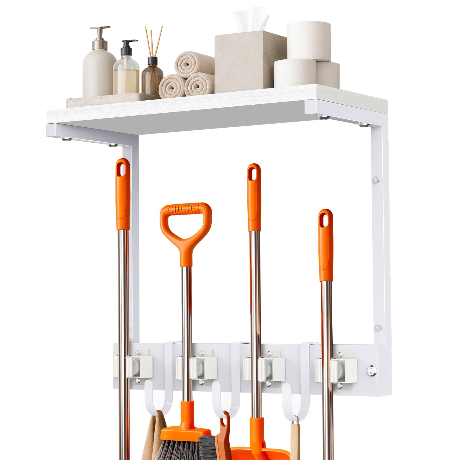 Small Broom Holder Wall Mount with Shelf
