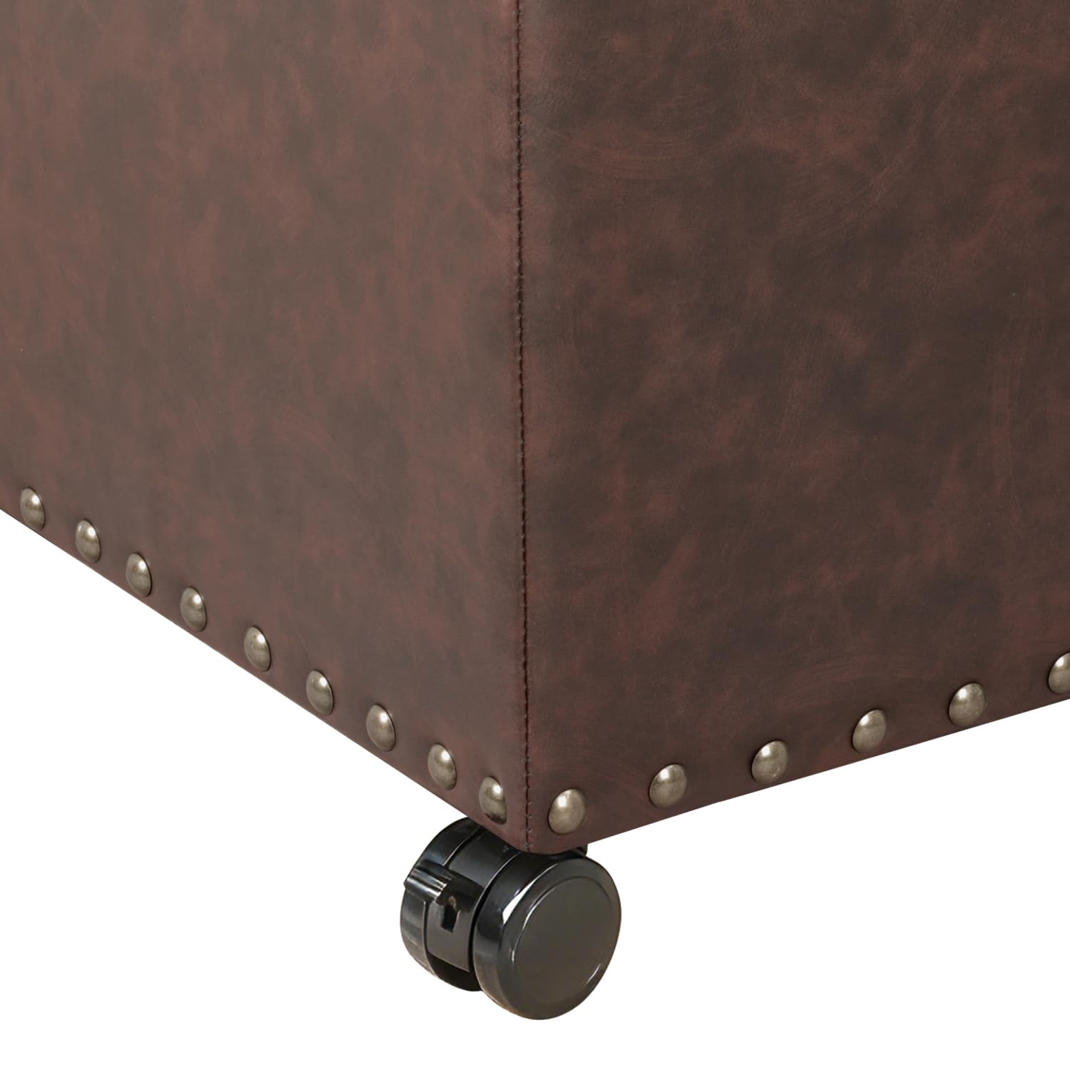 16.7" H Brown Leather Storage Ottoman with 360 Caster Wheels