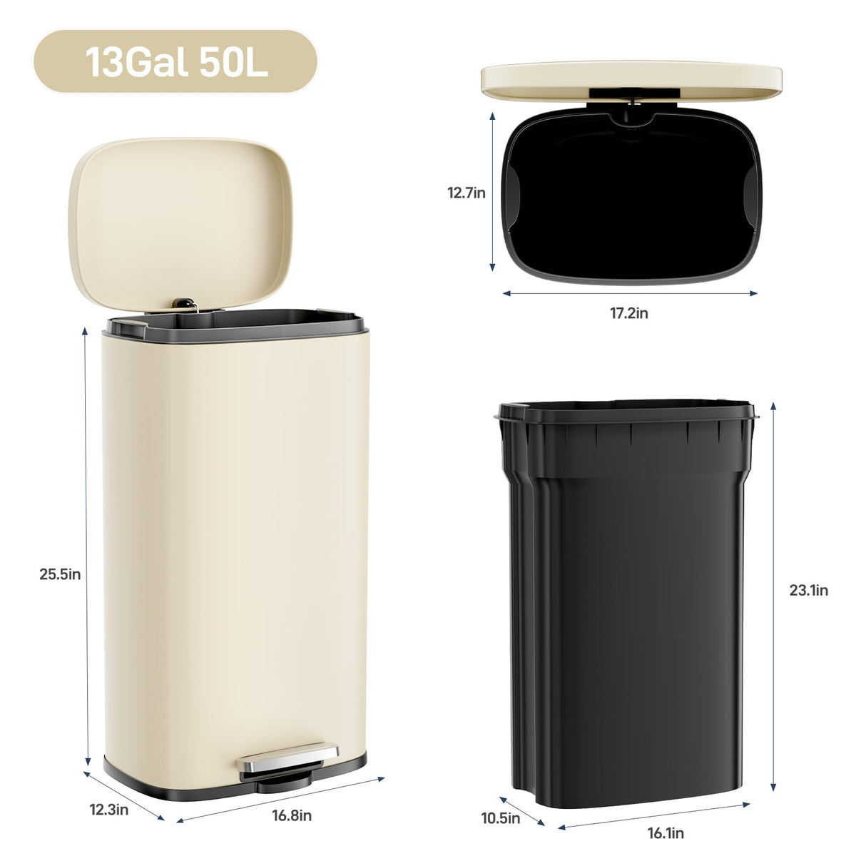 13.2 Gal Step Kitchen Trash Can
