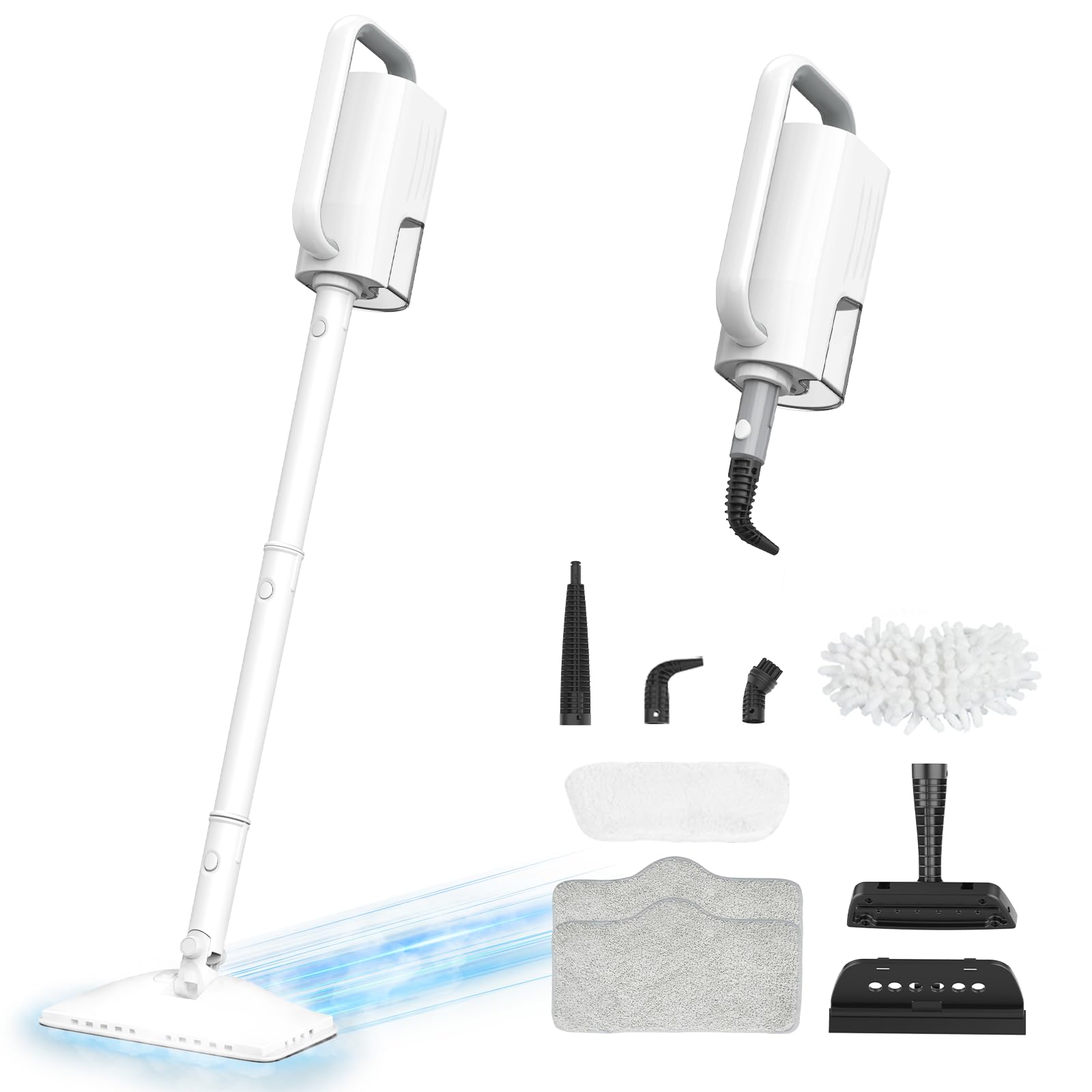 6-in-1 Steam Mop, 1200W Rotated Steam Cleaner for Home, 2 Modes, 400ML Removable Tank, 23FT Power Cord, 2 Pads, Multi-Surface Steamer for Hard Floor, Laminate Floor, Tiles Cleaning (White Silk)