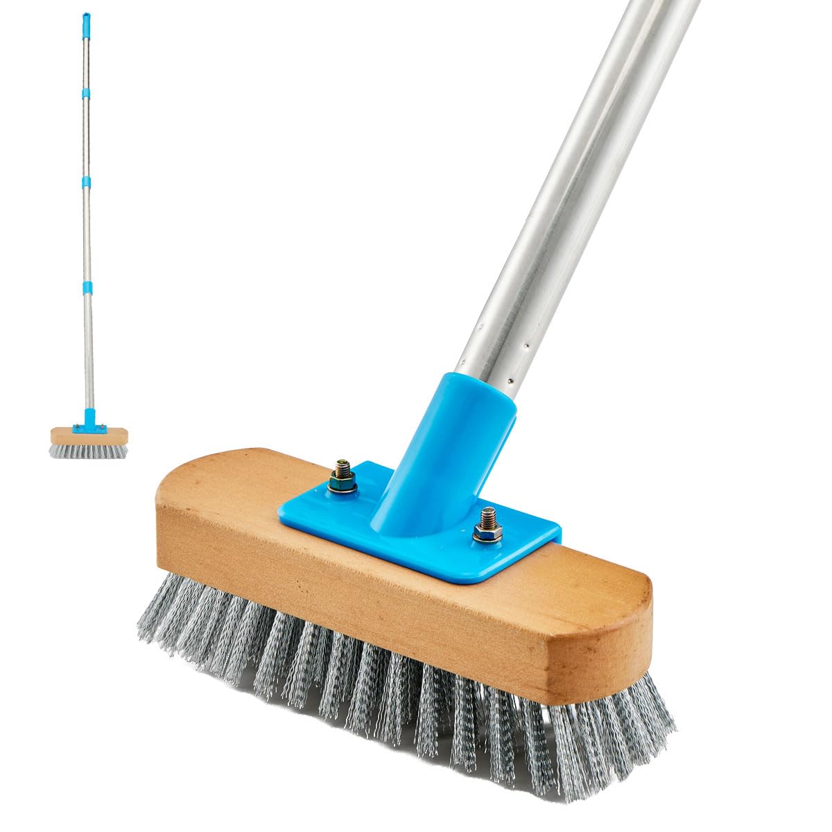 Stainless Steel Deck Scrub Brush with 60" Long Handle for Concrete