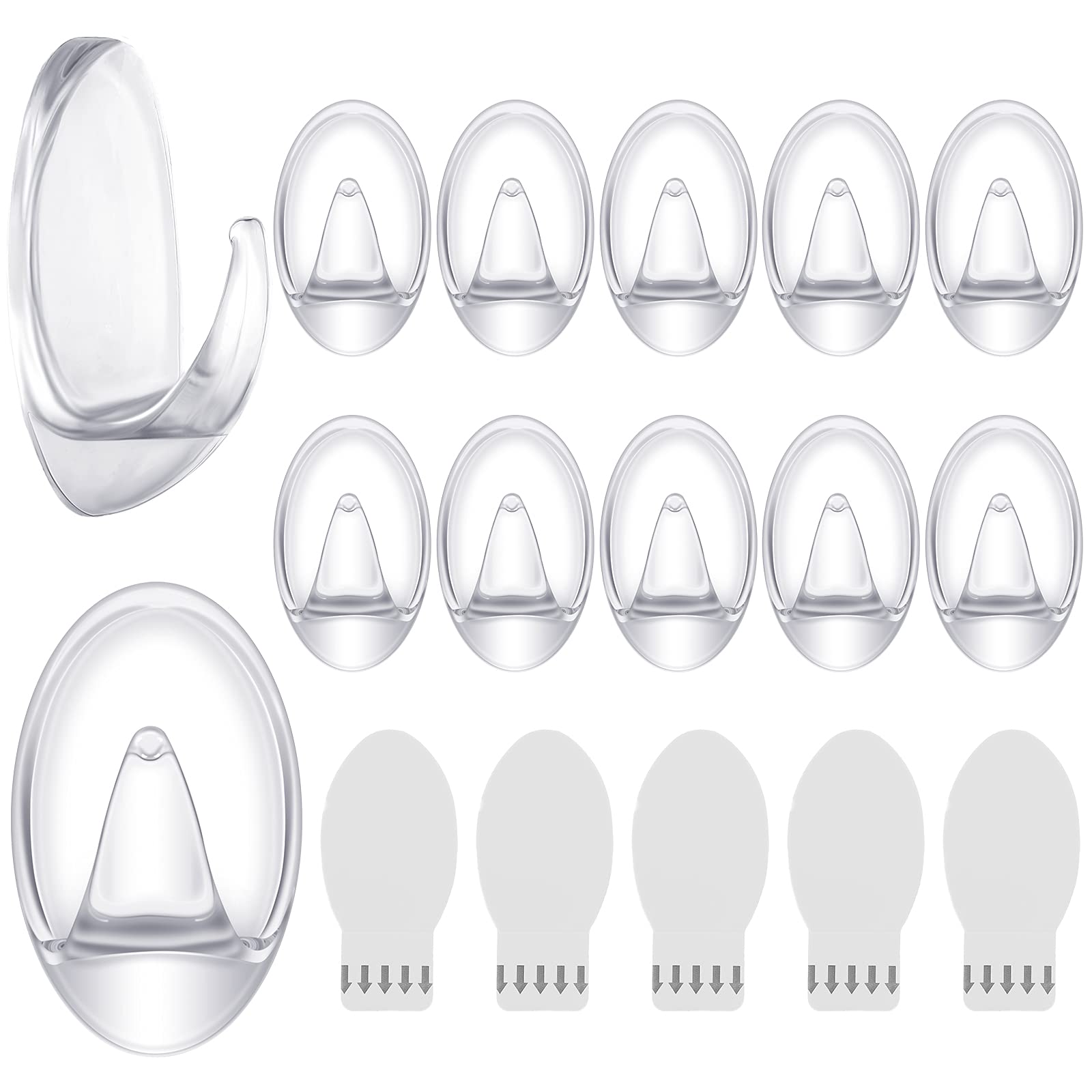 12 Pcs Clear Adhesive Hooks for Hanging Wall Hooks Heavy Duty 22 lb Max No Damage Waterproof Transparent Hook with 15 Pcs Self