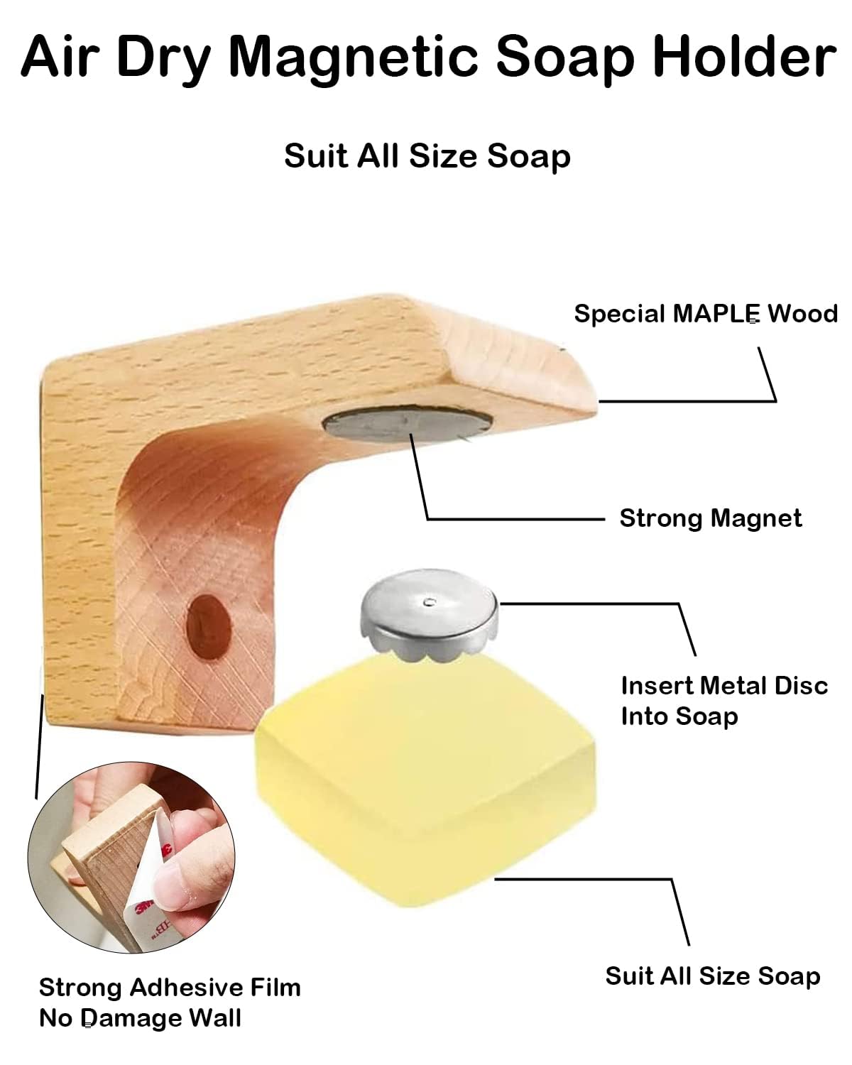 Magnetic Wooden soap Holder for Shower Wall