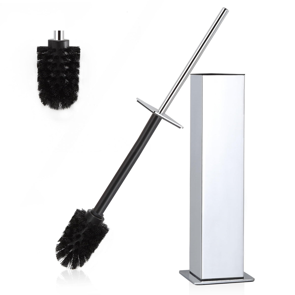 Toilet Brush and Holder Set Chrome Stainless Steel 304 Square Freestanding Toilet Brush for Bathroom