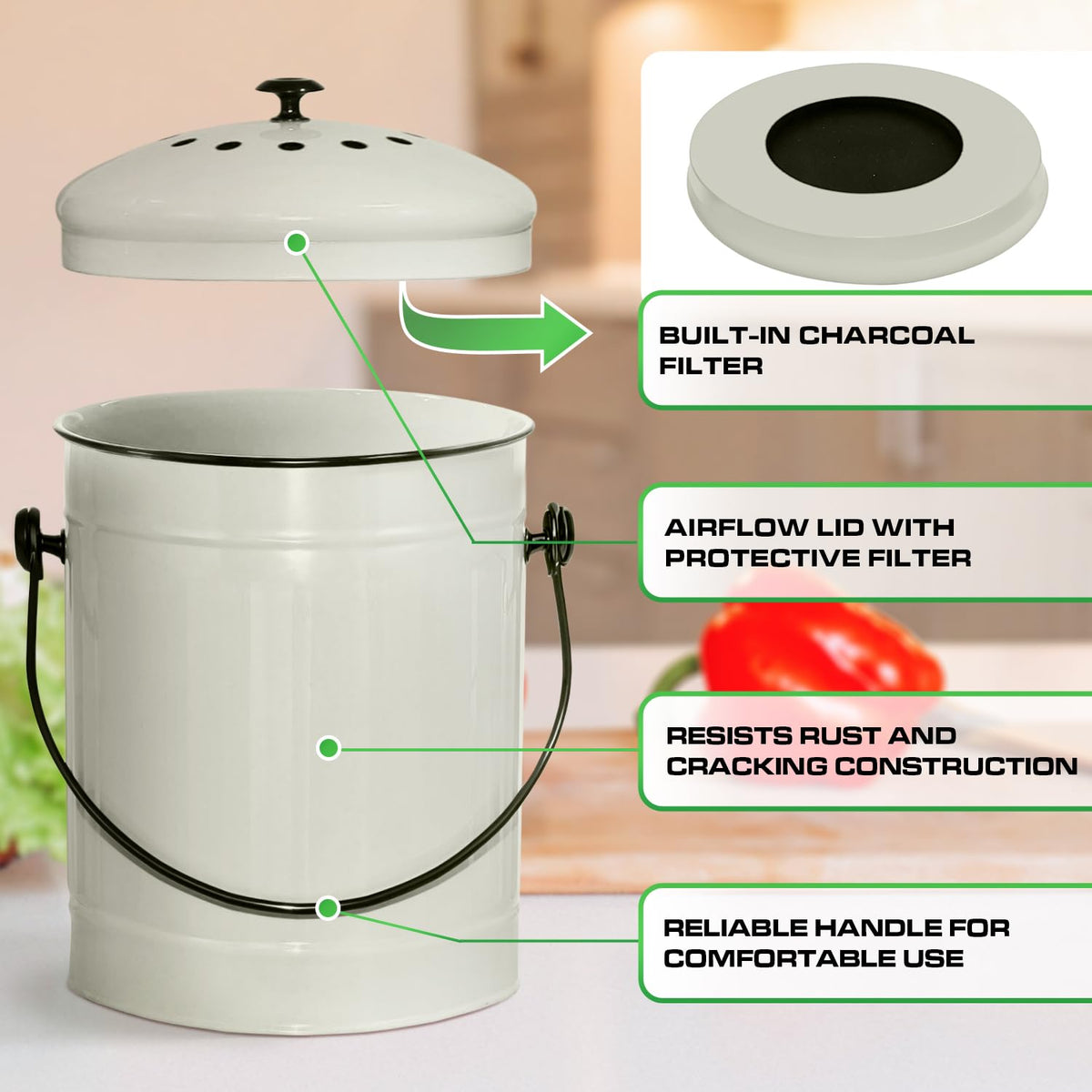 Kitchen Compost Bin Indoor with Lid