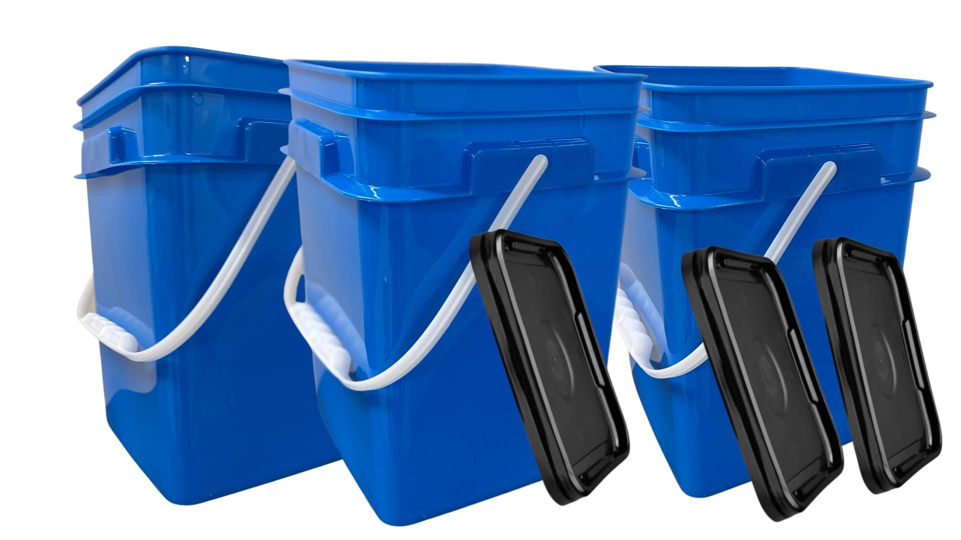 4 Gallon Square Food Grade Bucket Pail with Plastic Handles and Lid (3 Count)
