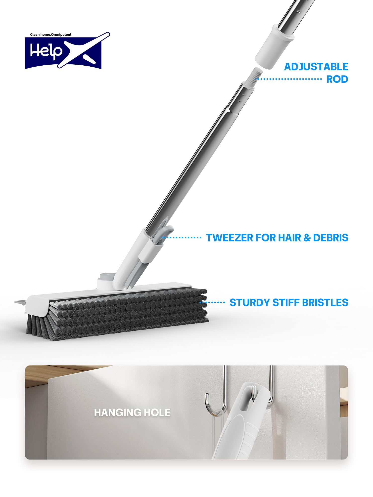 3 in 1 Floor Scrub Brush with Long Handle