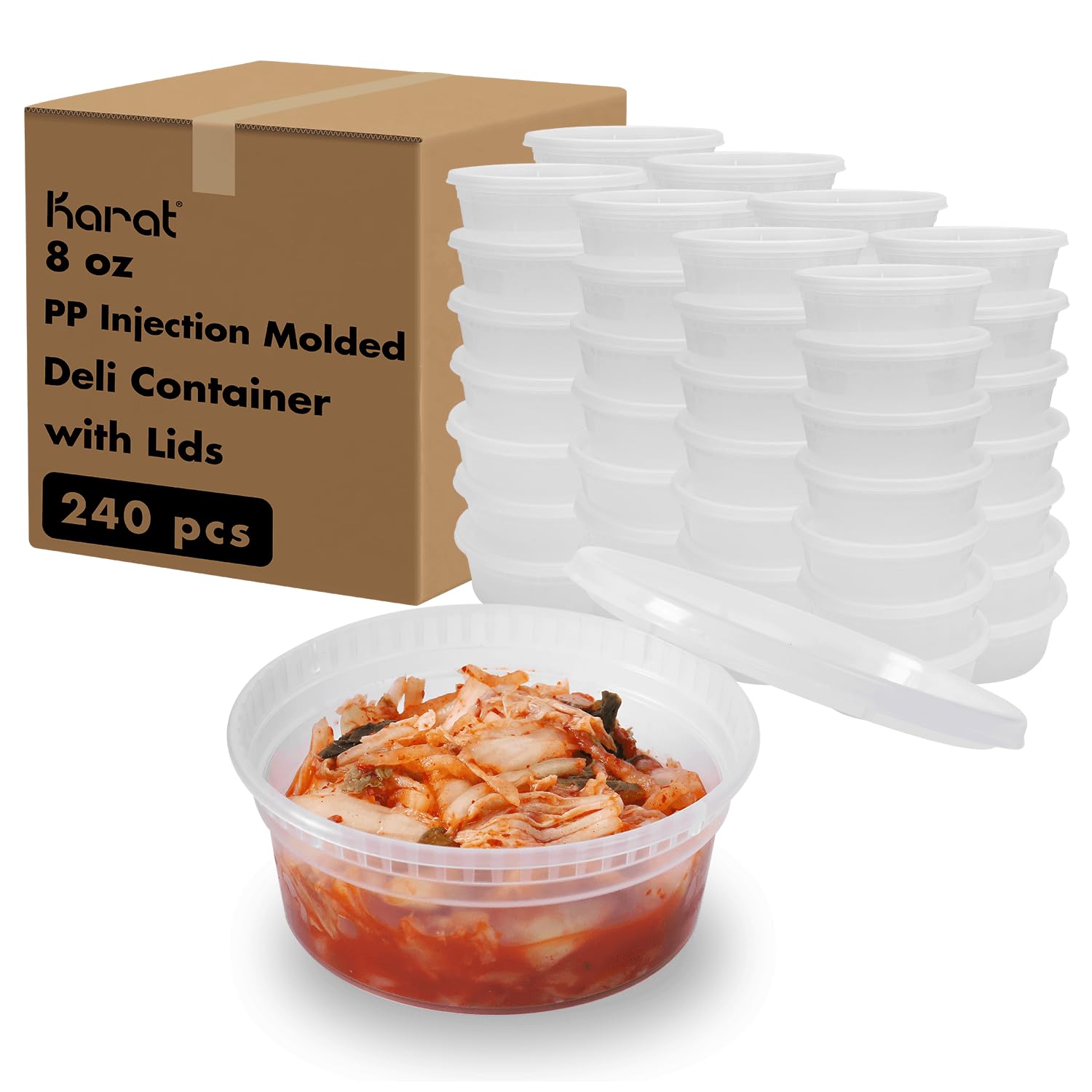 8oz 240 ct] Clear PP Injection Molded Round Deli Containers with Lids (240 Count)