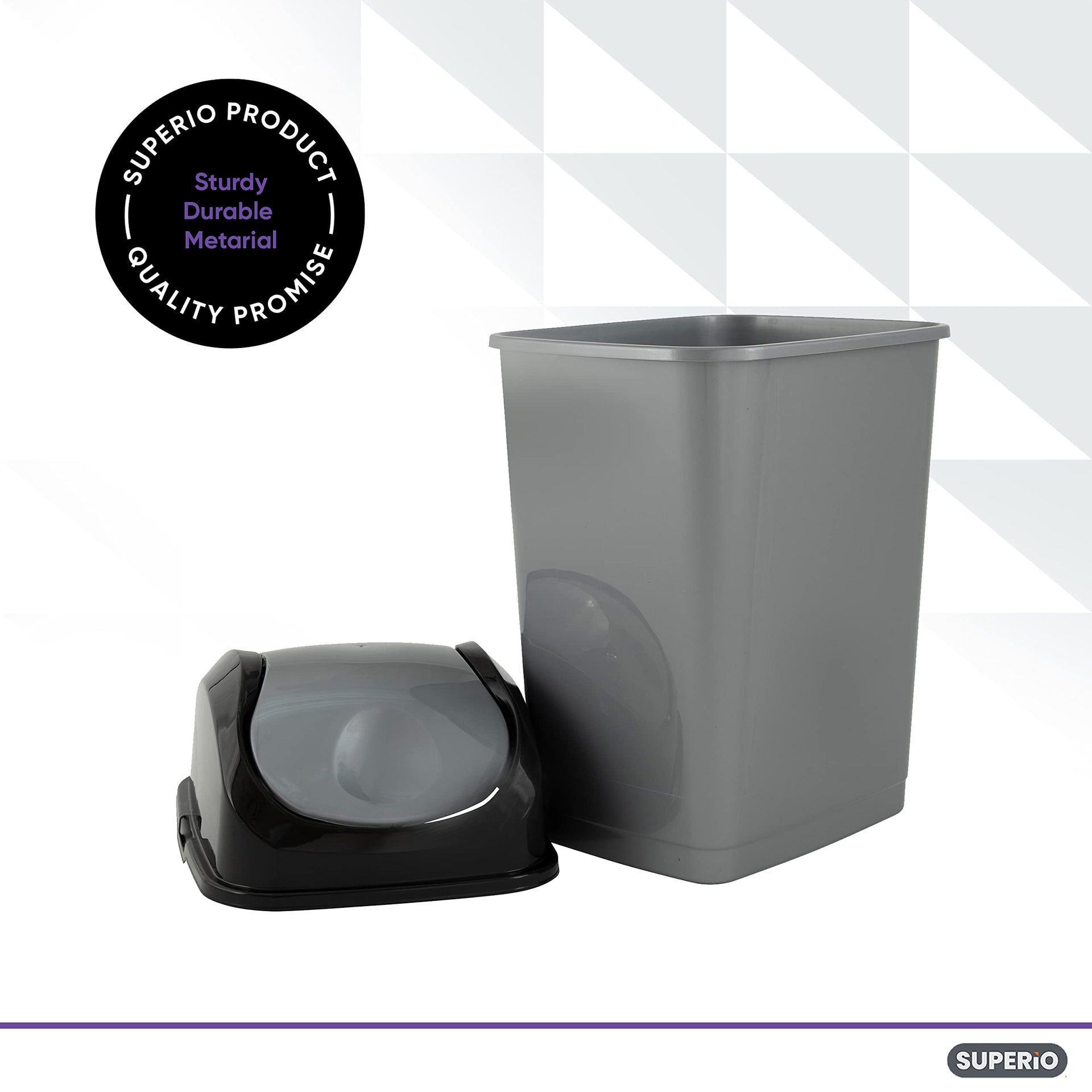 Office Trash Can with Lid 9 Gallon Kitchen Garbage Can Bedroom Waste Basket 37 Qt. Swing Top Trashcan Plastic Durable Waste and Recycle Bin (2 Count)