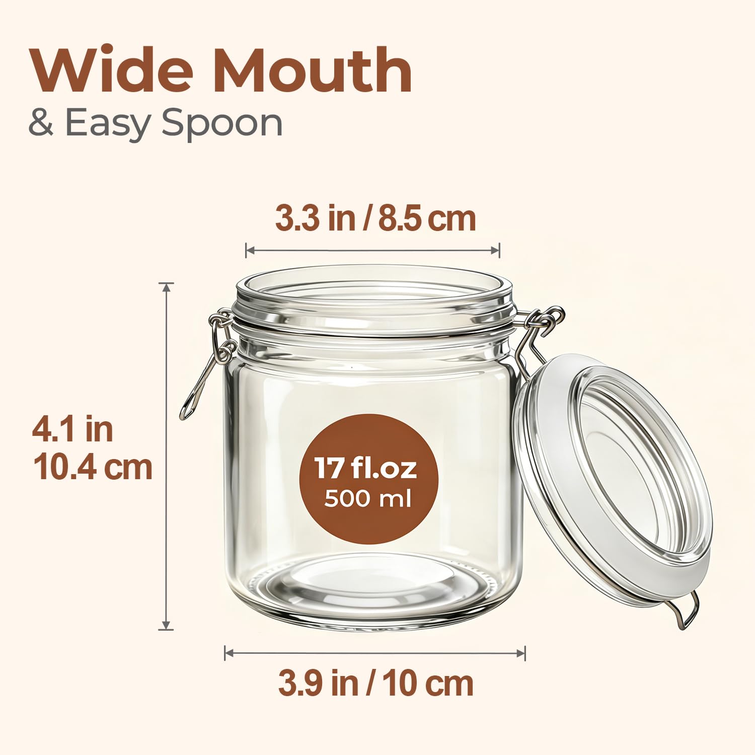17 oz Overnight Oats Containers with Lids 6 Pack Wide Mouth (6 Count)