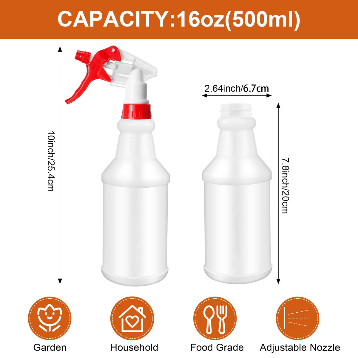 12 Pcs 16 Oz Plastic Spray Bottle