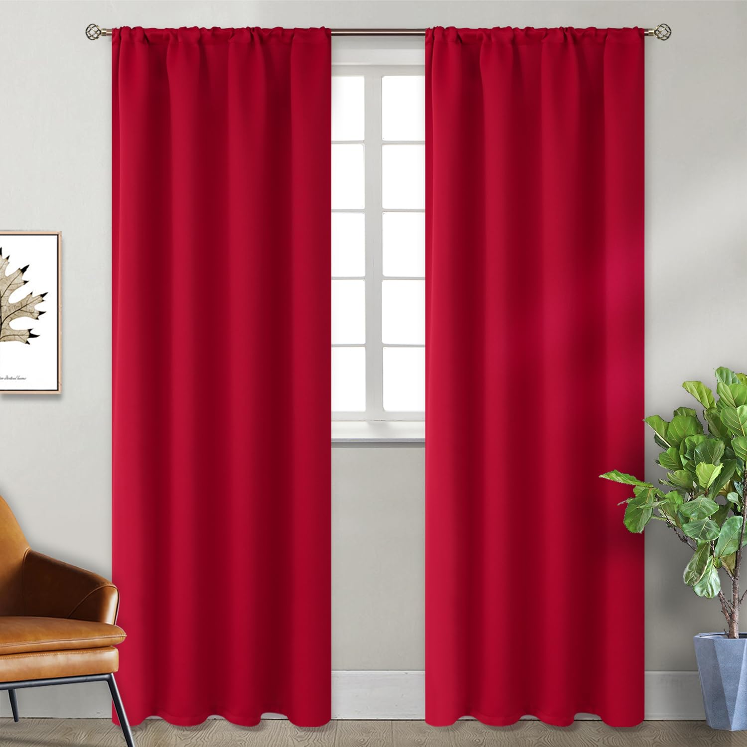 Red Blackout Curtains 84 Inch Length for Living Room Rod Pocket (2 Count)