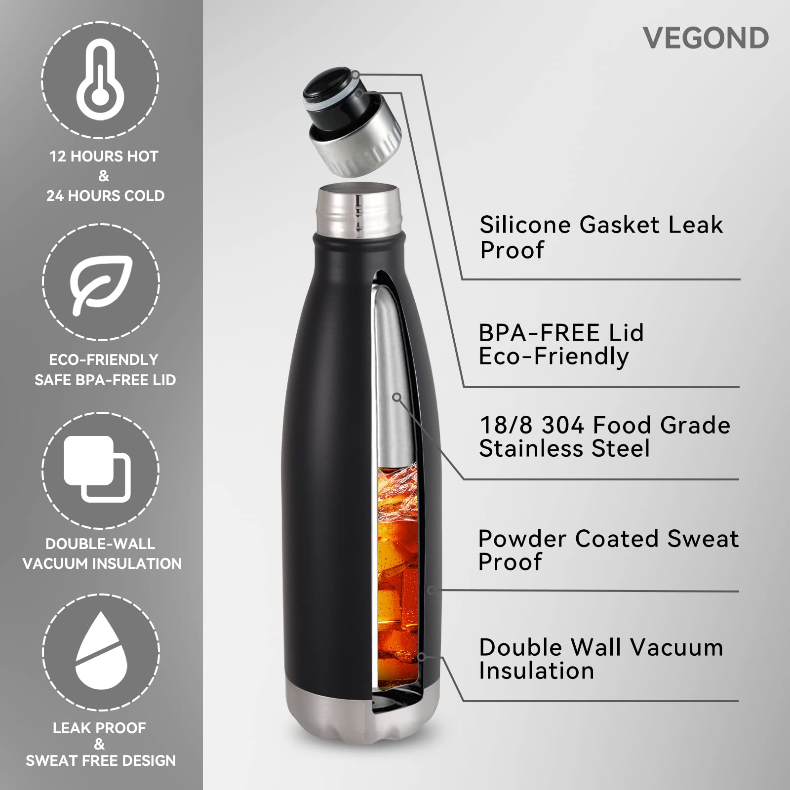 17oz Stainless Steel Water Bottles Bulk (8 Count)