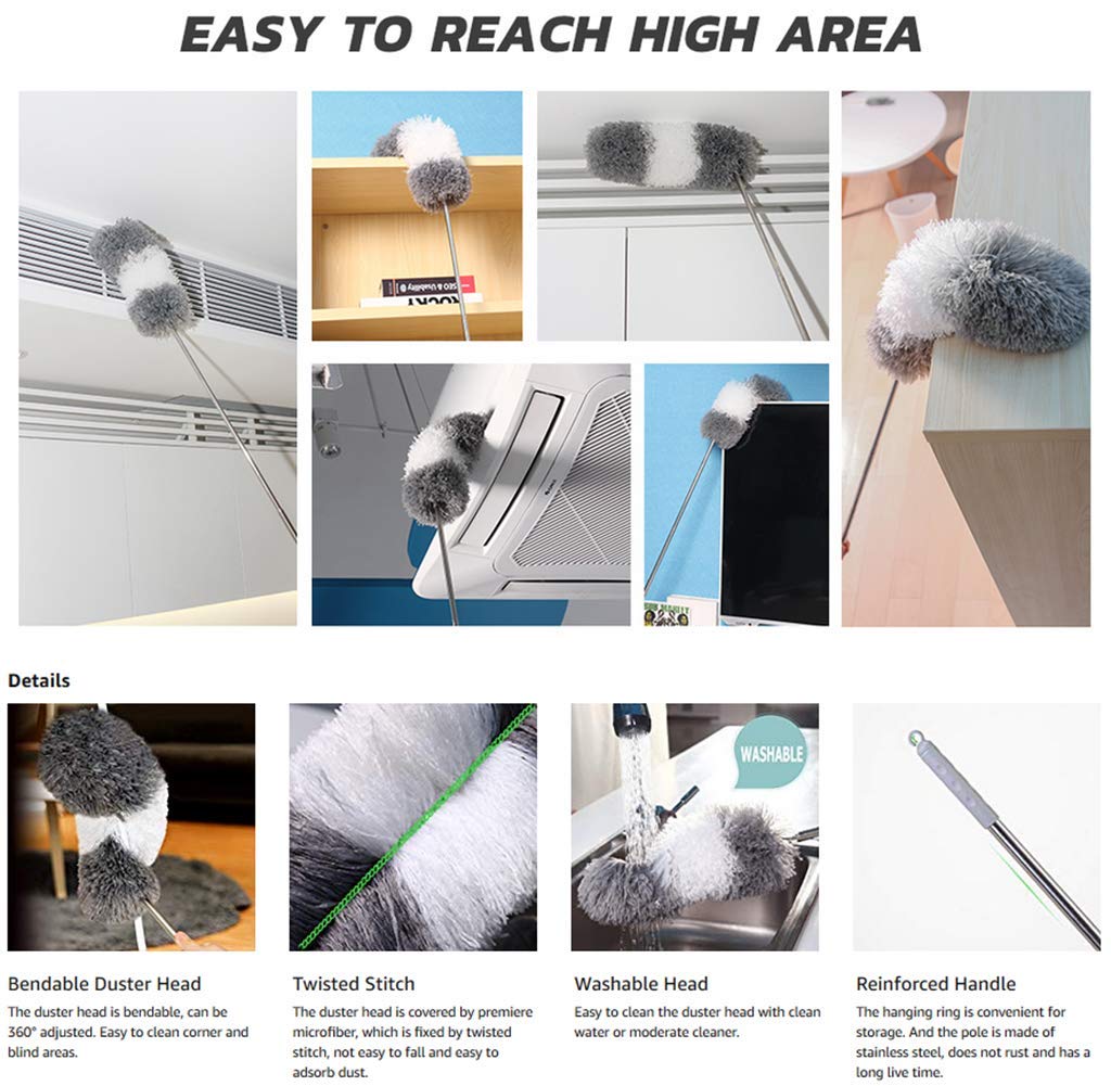 Microfiber Feather Duster with Extendable Pole and Bendable Head