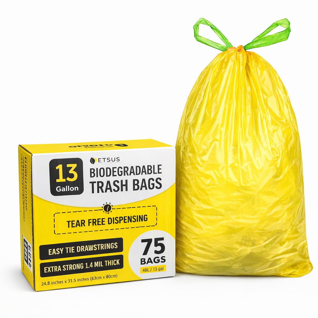 13 Gallon Biodegradable Trash Bags with Drawstring (75 Count)