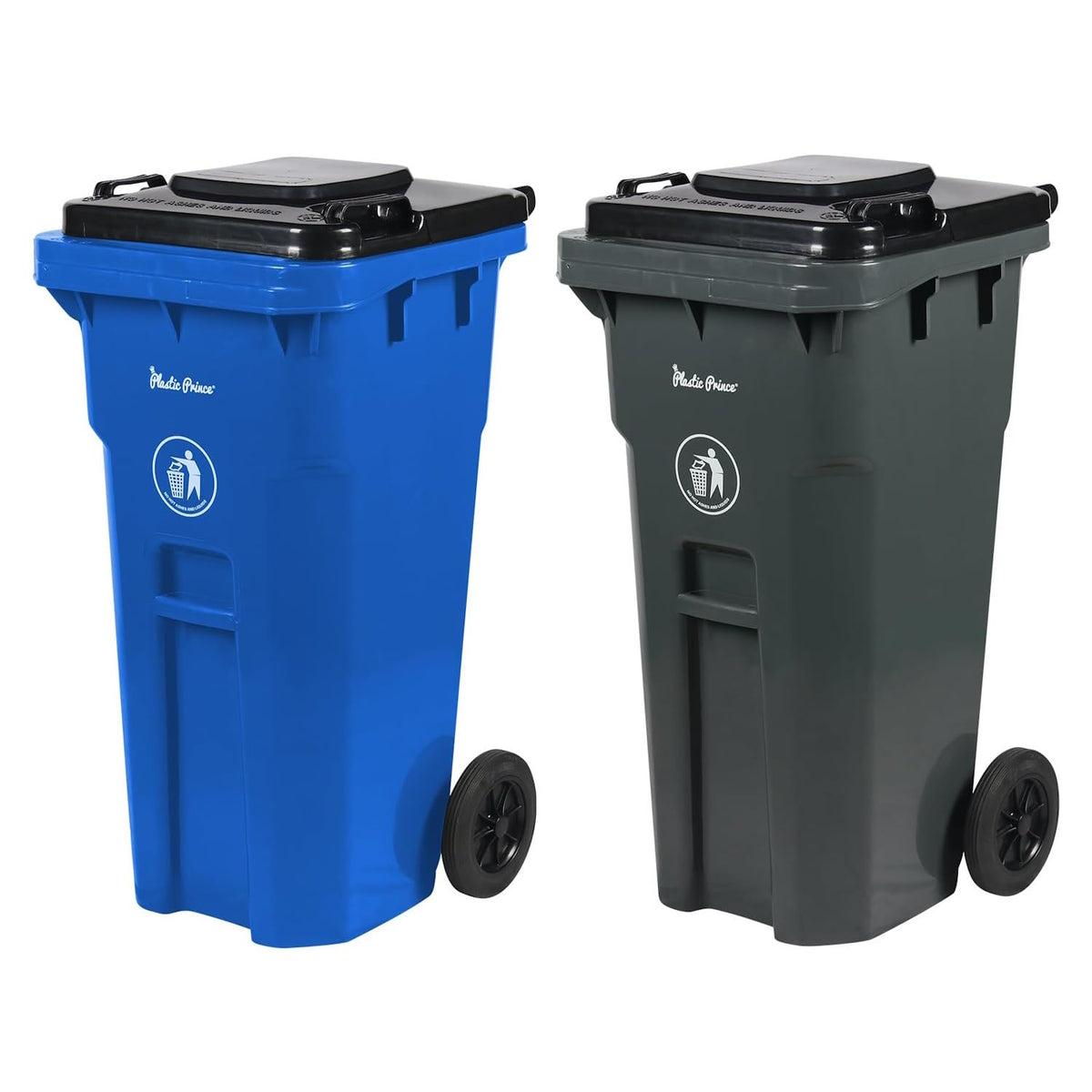 32 Gallon Trash Can with Wheels Outdoor Recycling Bin with Lid and Wheels Heavy Duty Rolling Garbage Can Commercial Wheeled Garbage Can for Home Garage Office (2 Count)