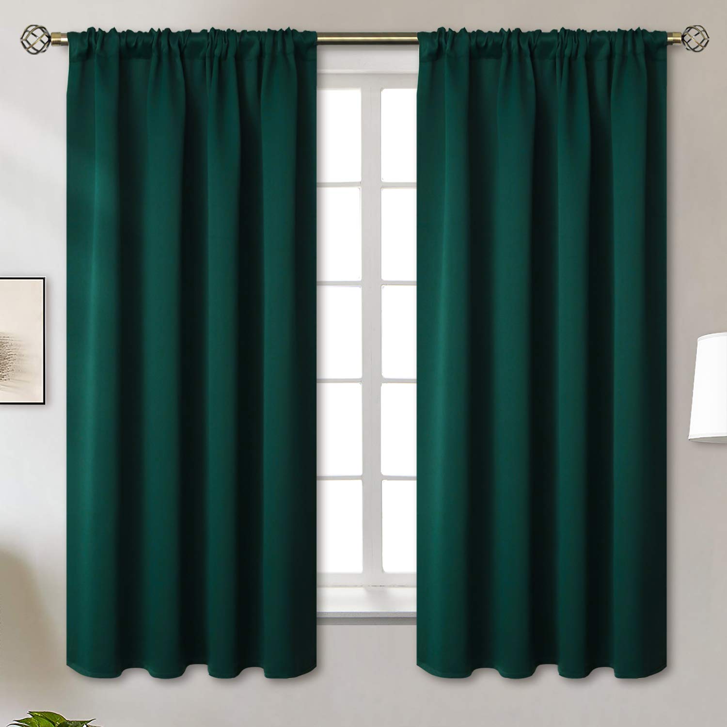 Emerald Green Blackout Curtains for Bedroom 63 Inch Length