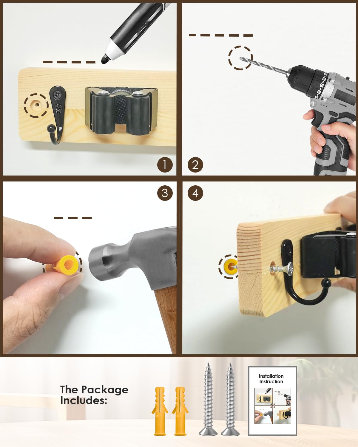 Light Wood Broom Holder Wall Mount