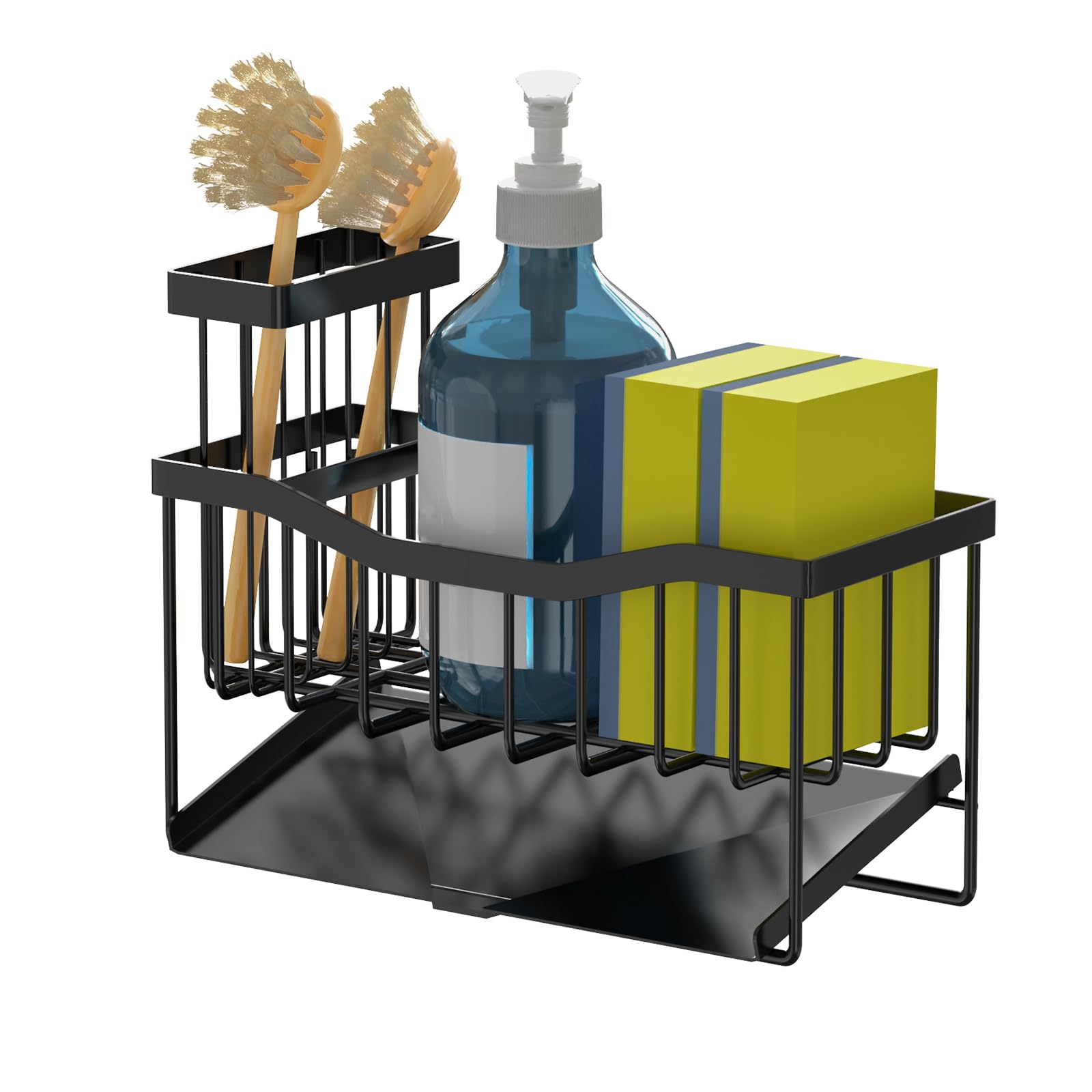 Maifan Sink Caddy Sponge Holder for Kitchen with Brush Holder and Stainless Steel Self Drain Tray