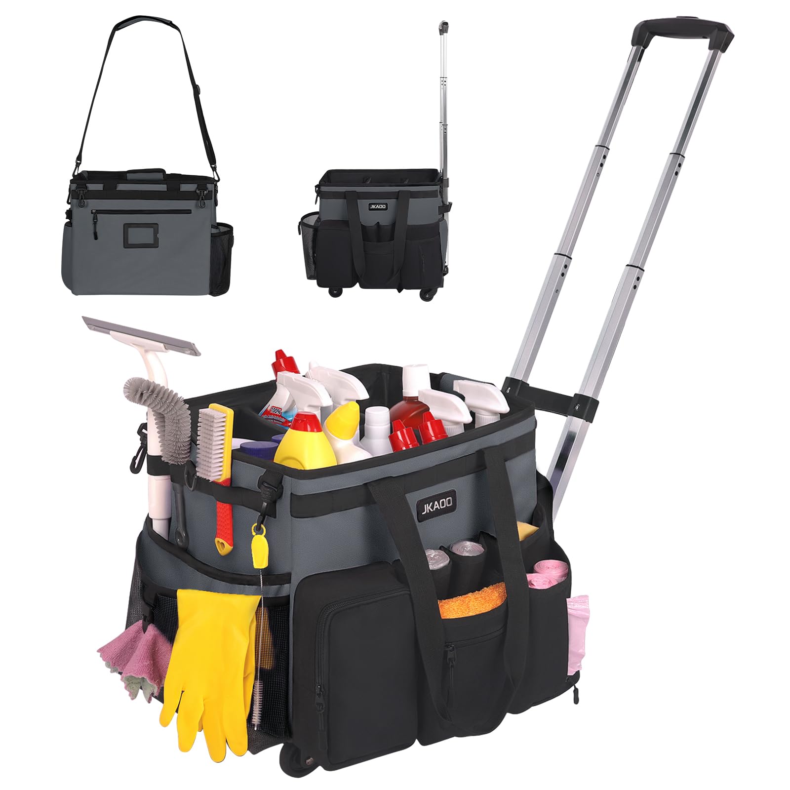Large Rolling Cleaning Caddy Bag with Detachable Trolley