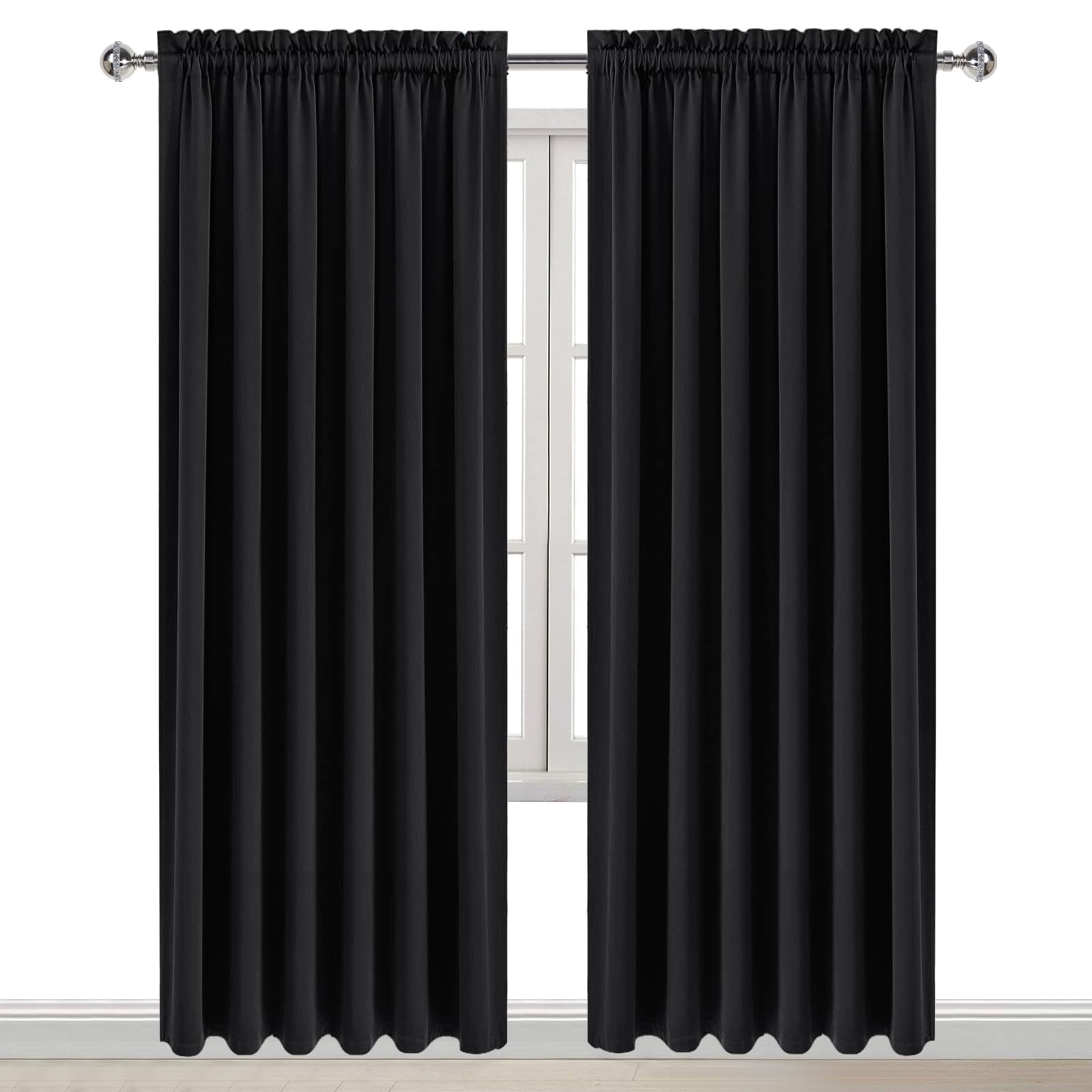 Wide Blackout Curtains for Bedroom Living Room 70 x 84 Inch Long Black (2 Count)