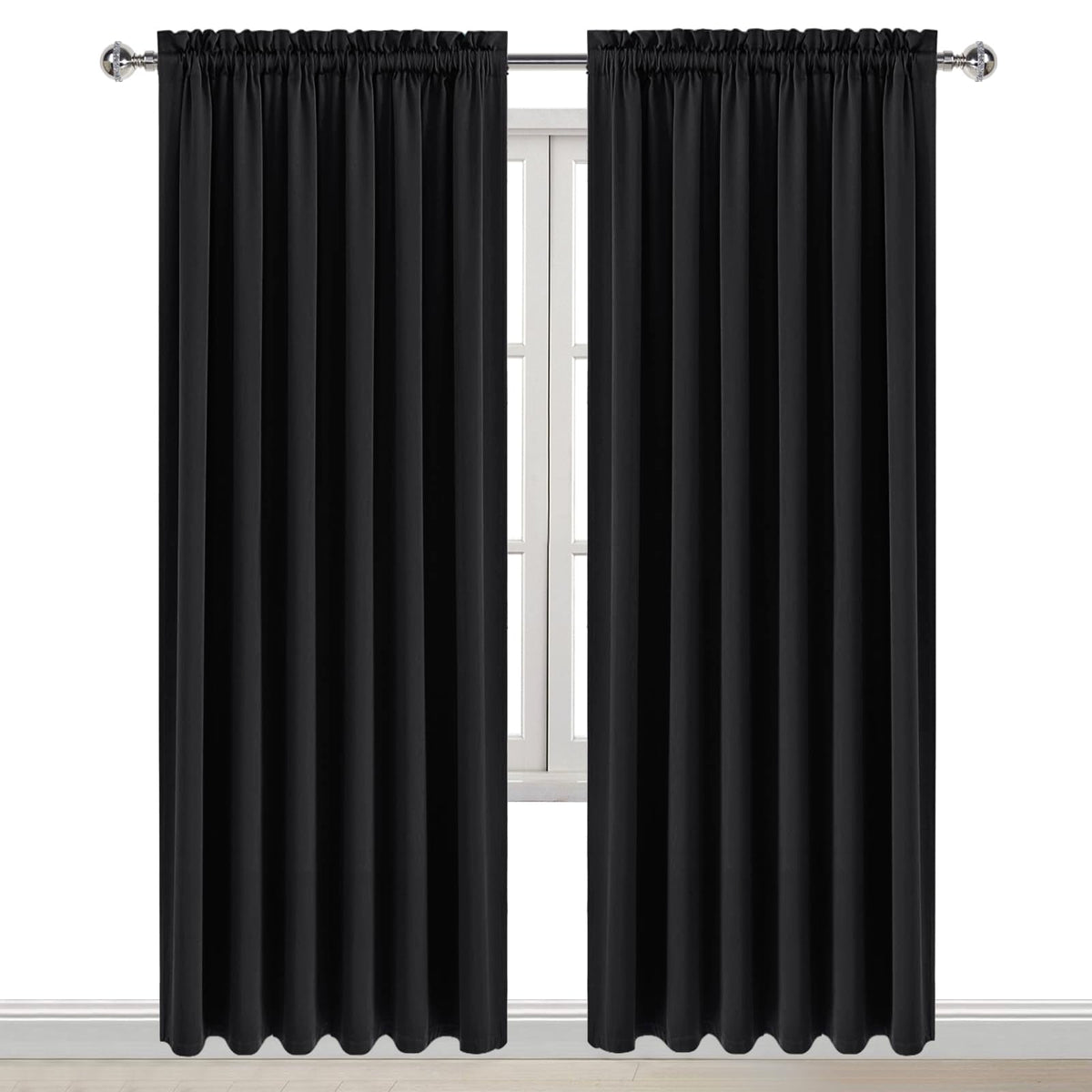 Wide Blackout Curtains for Bedroom Living Room 70 x 84 Inch Long Black (2 Count)