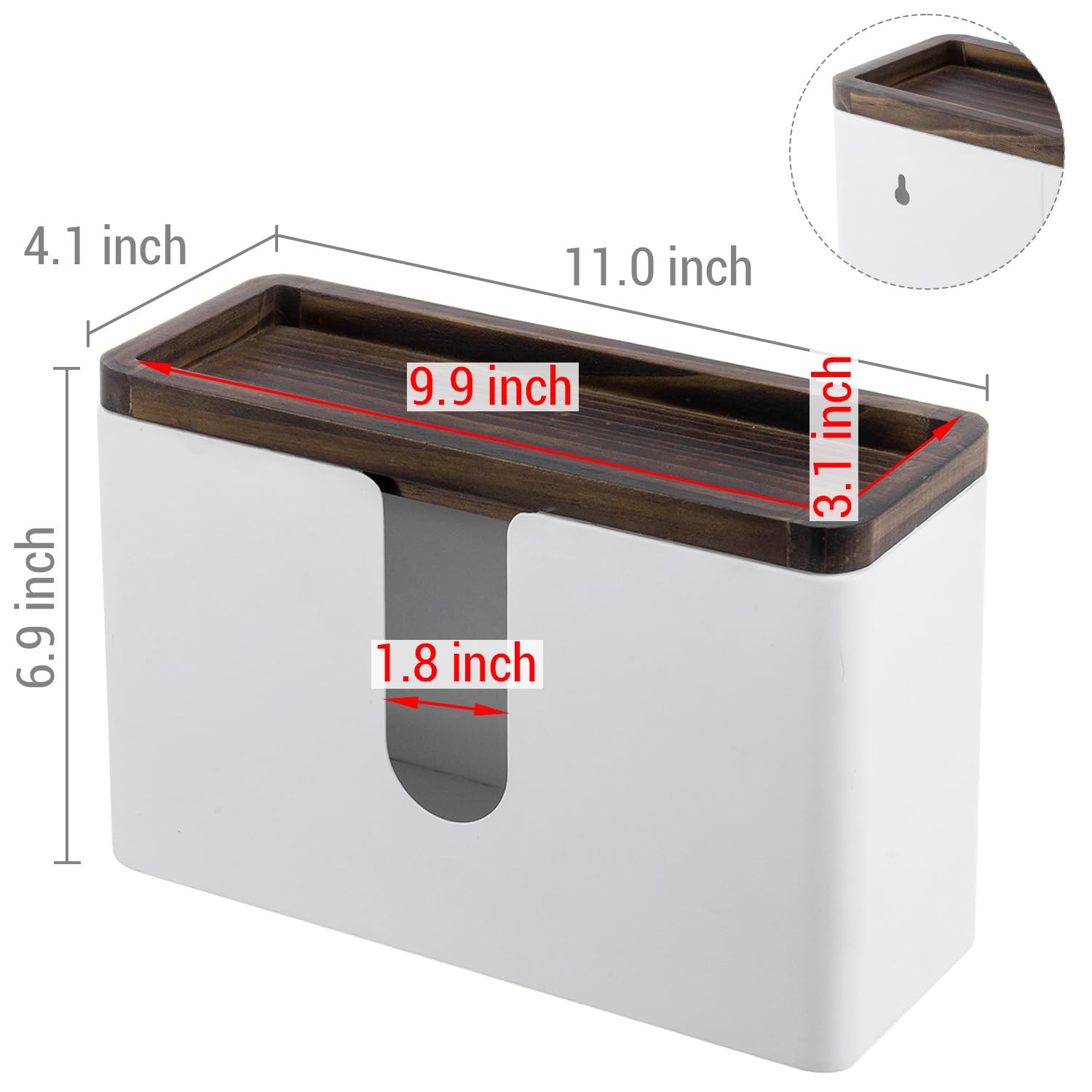Deluxe Modern Matte White Metal Folded Commercial Paper Towel Holder with Rustic Burnt Solid Wood Tray Lid