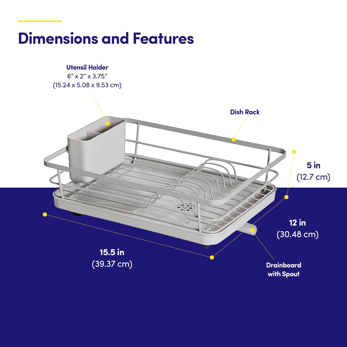 Dish Drying Rack 3 Piece Dish Drainer with Drainboard Set for Kitchen Counter