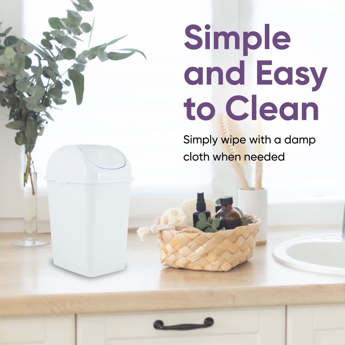 Mini Desktop Trash Can with Swing Top Lid Portable Plastic Garbage Can for Countertop (2 Count)