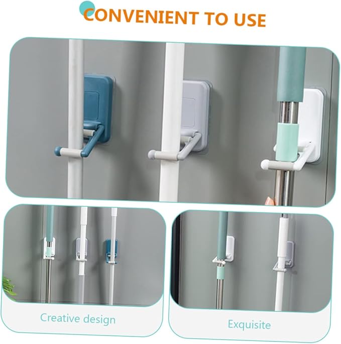 3pcs Slip Broom Hanger Adhesive Wall Mount Mop Holder for Microfiber Mop No Drilling Broom Rack Space Saver for Home
