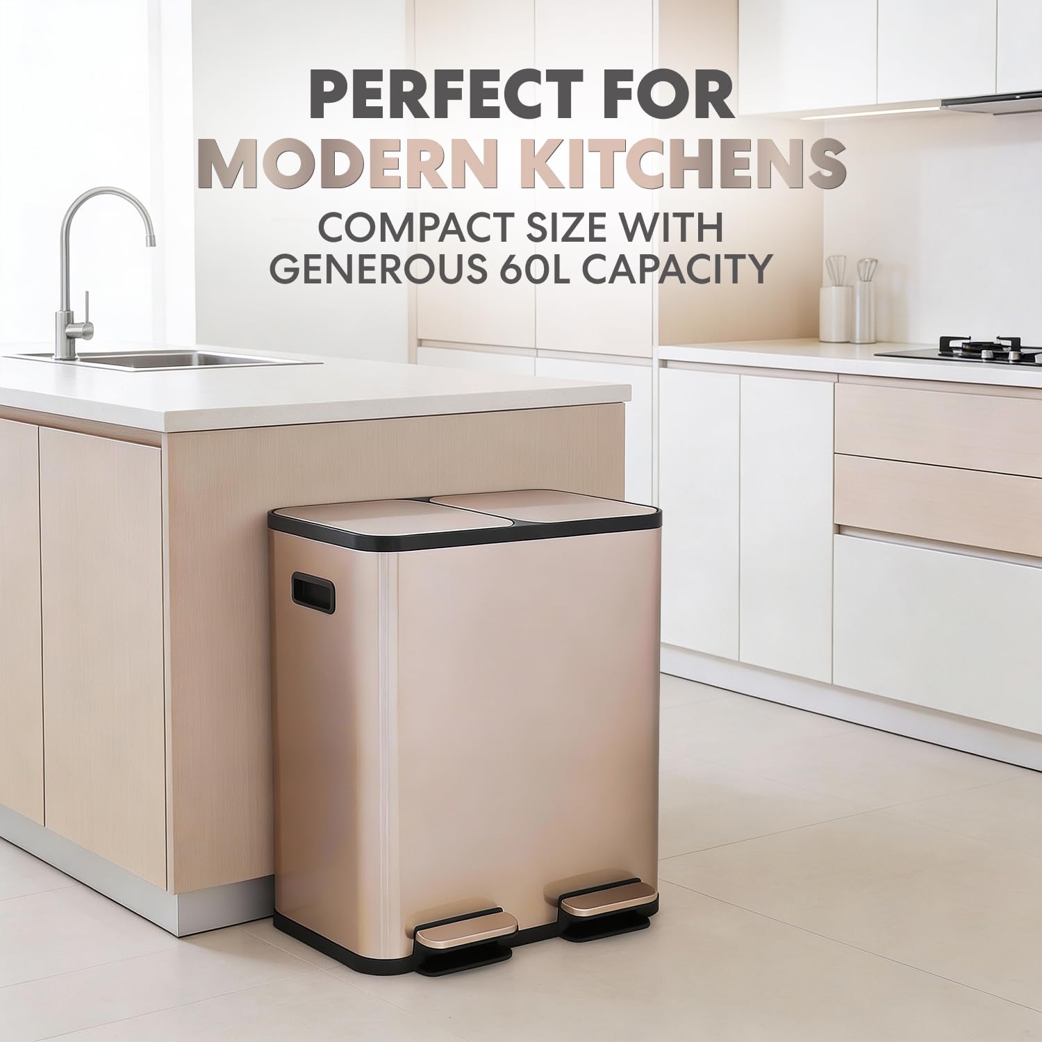 60L 16 Gallon Dual Compartment Kitchen Trash Can