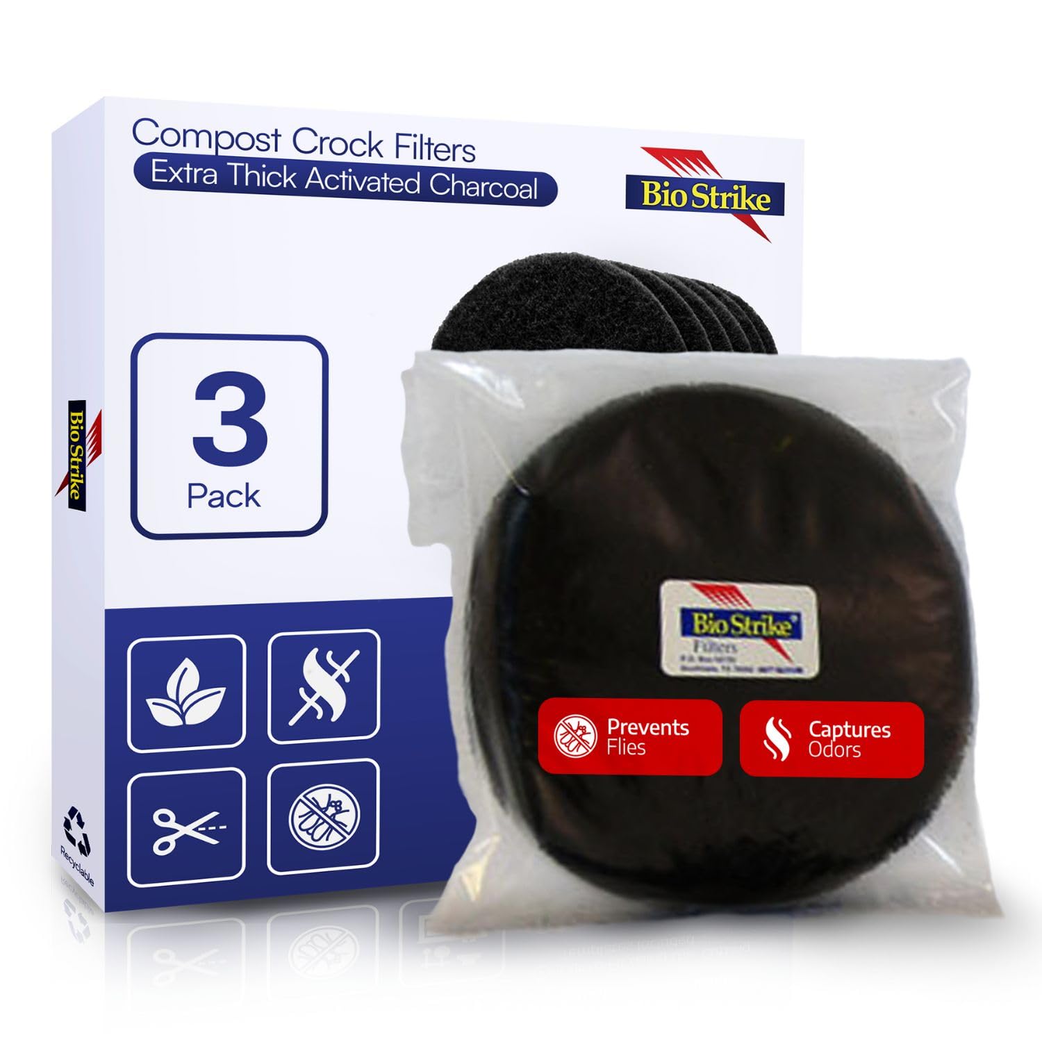 Activated Carbon Filter Discs for Kitchen Compost Bin (3 Count)