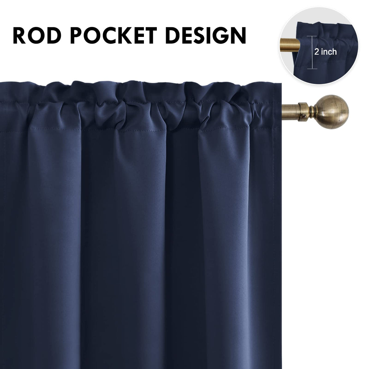 Blackout Curtains for Bedroom Living Room 38 x 72 Inch Long Navy (2 Count)