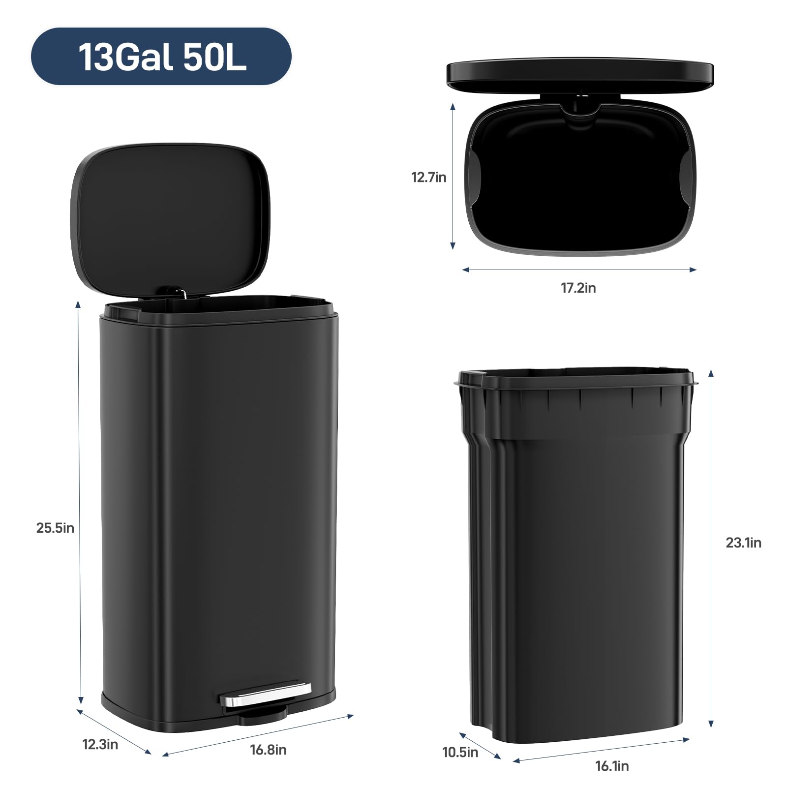 13.2 Gal Step Kitchen Trash Can