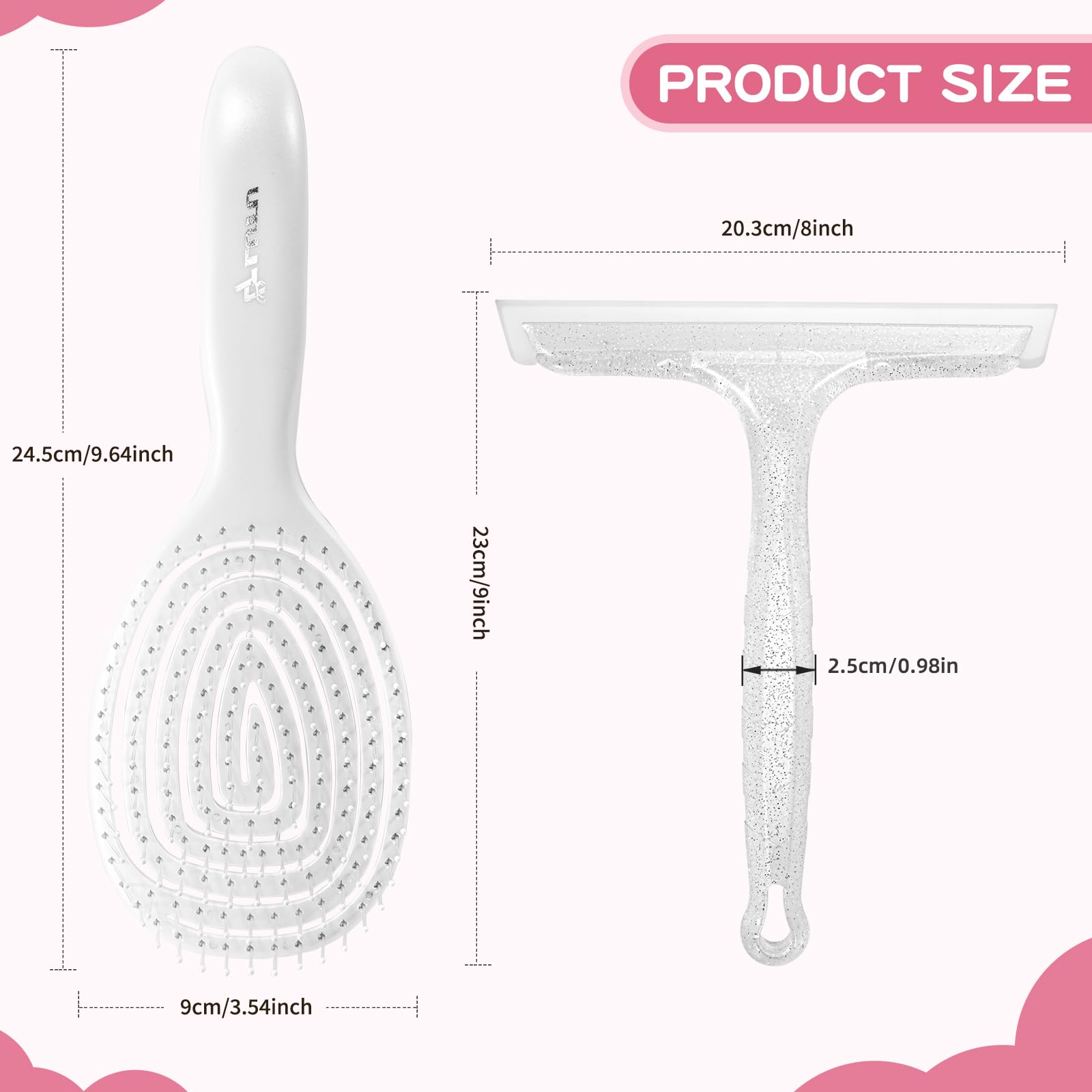 8" Silicone Shower Squeegee for Glass Doors with Silver Hair Comb Set