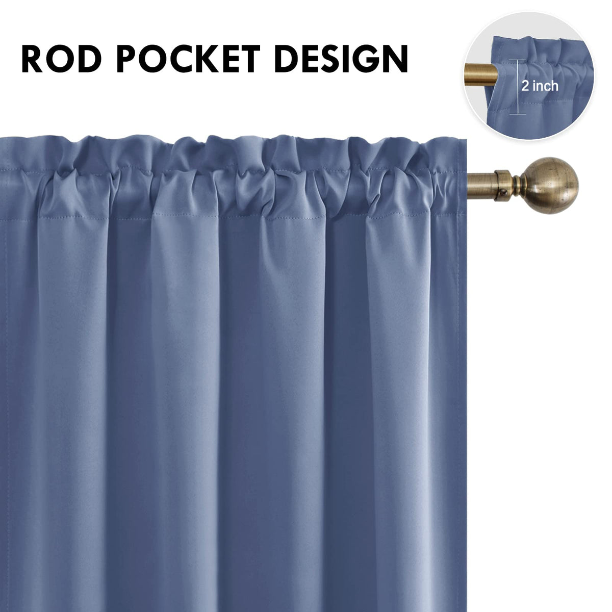 Blackout Curtains for Bedroom 52 x 45 Inch Long Dusty Blue 2 Panels (2 Count)