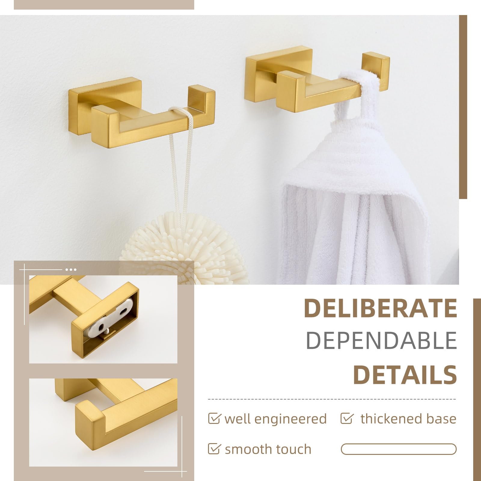 Double Towel Hook Brushed Dark Gold (2 Count)