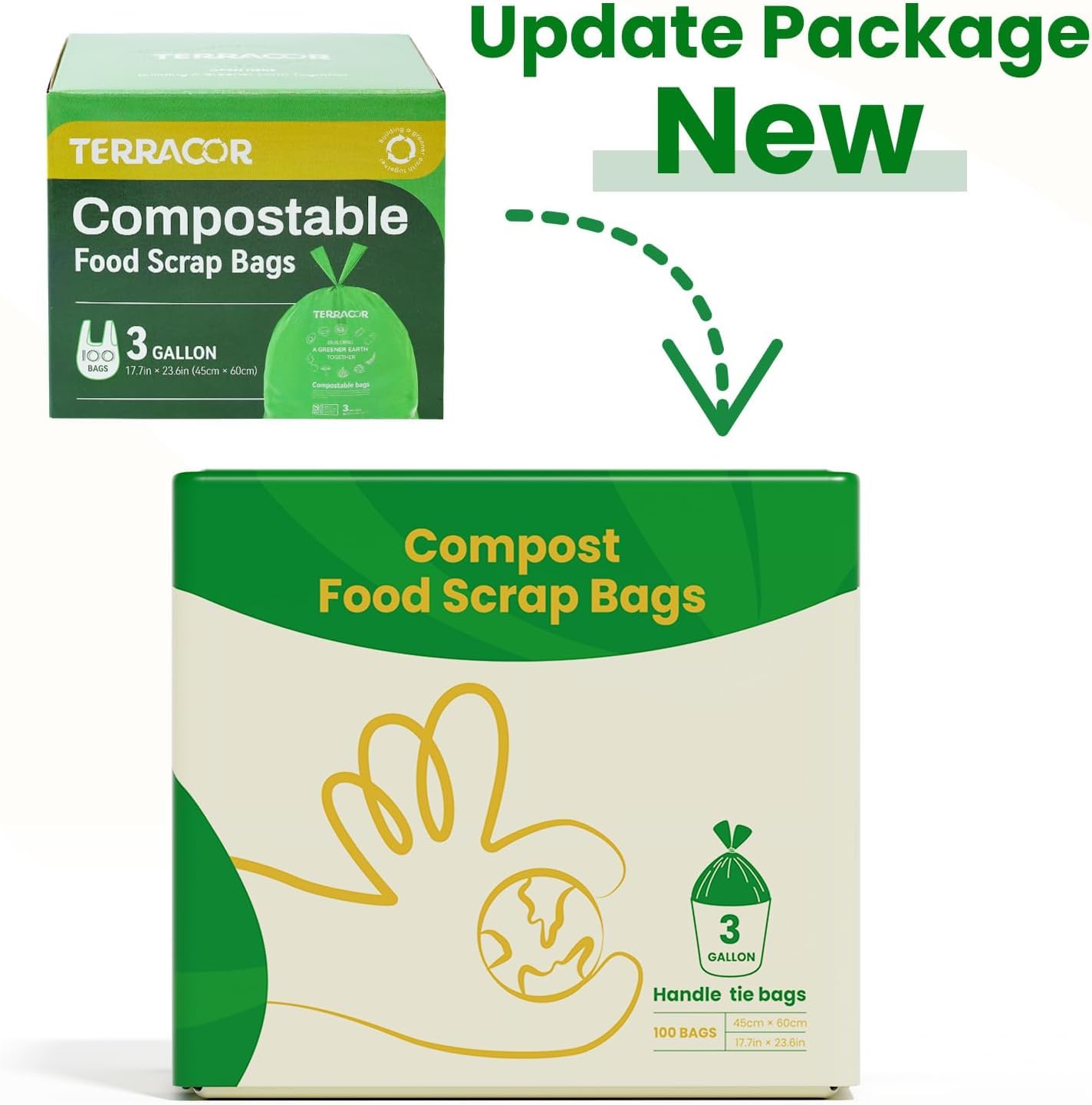 Compost Bags 3 Gallon Compostable Food Scrap Bags Handle Tie (200 Count)