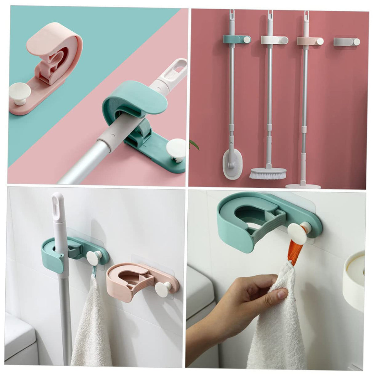 2pcs Punch Mop Hanger and Broom Hook Easy to Install Wall
