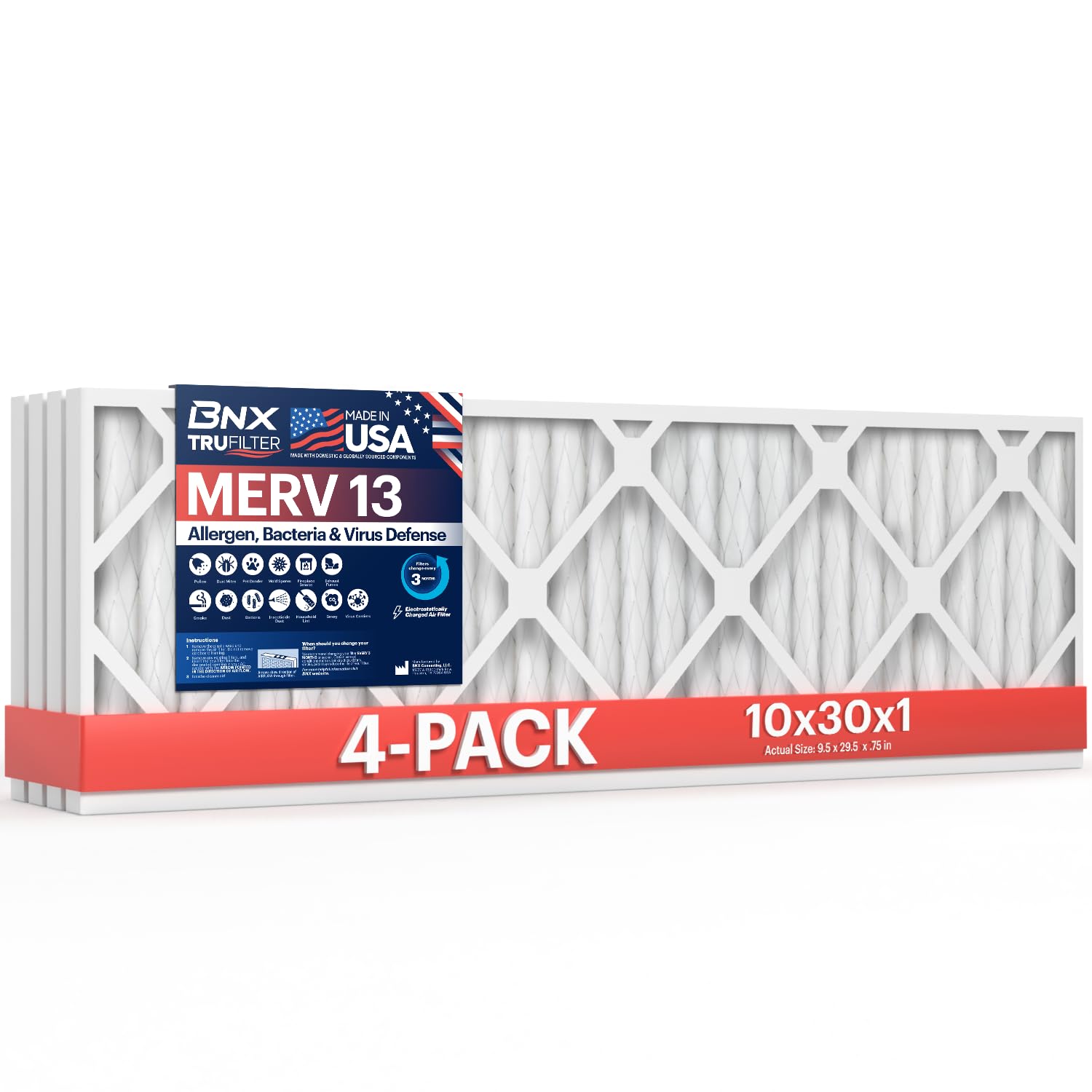 TruFilter 10x30x1 Air Filter MERV 13 (4 Count)