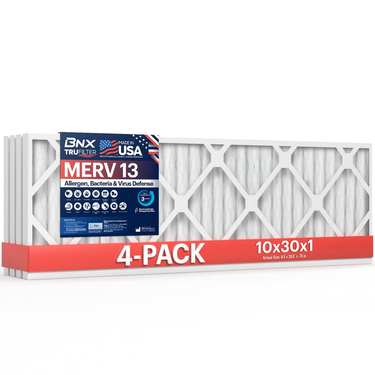 TruFilter 10x30x1 Air Filter MERV 13 (4 Count)