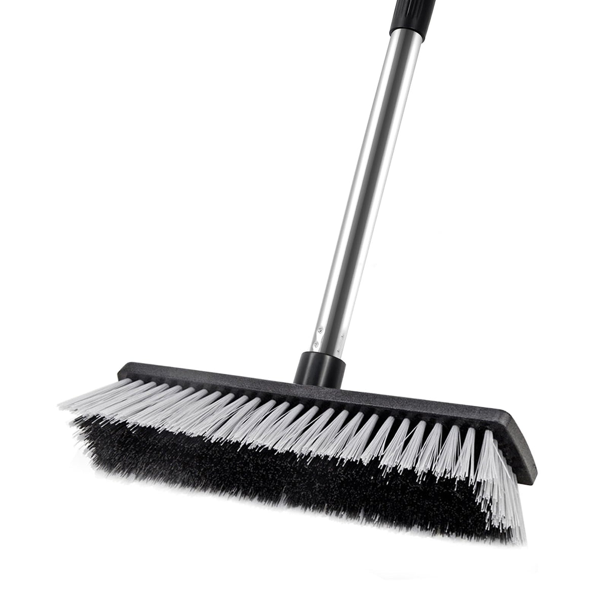 LandHope Hard Bristle Deck Broom Adjustable Long Handle Scrub Brush Heavy Duty Concrete Push Broom Outdoor Brush Garage Broom Wood Large Floor Scrubber 28
