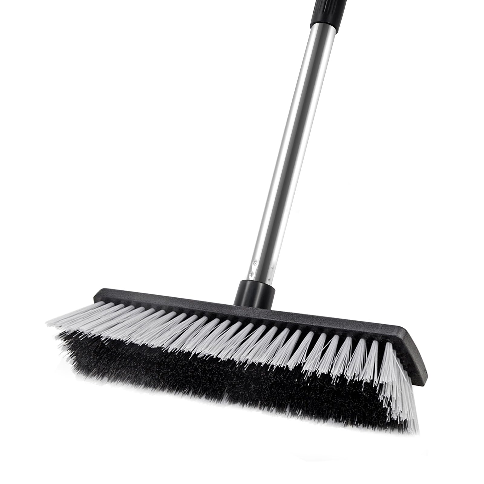LandHope Hard Bristle Deck Broom Adjustable Long Handle Scrub Brush Heavy Duty Concrete Push Broom Outdoor Brush Garage Broom Wood Large Floor Scrubber 28