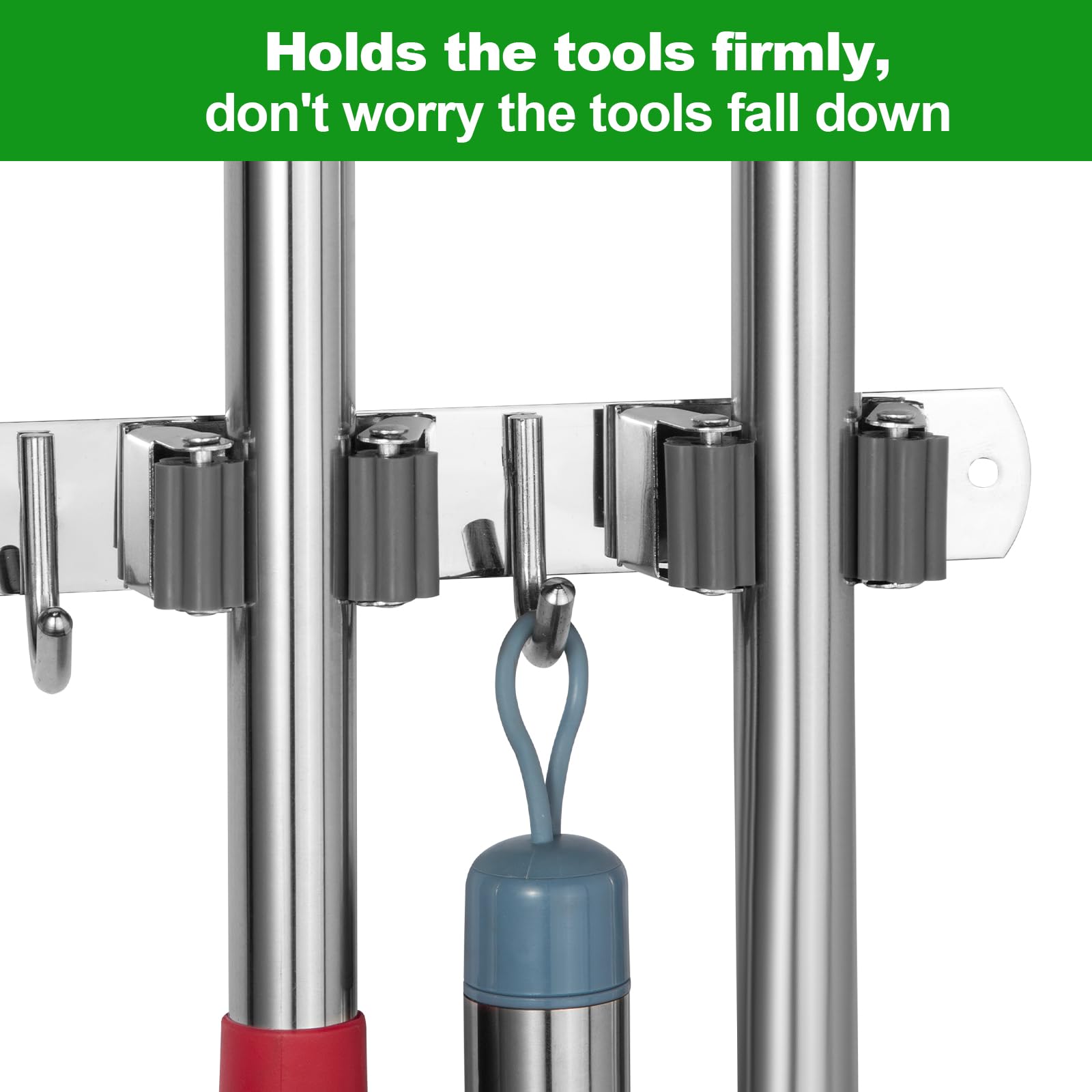 3 Racks and 4 Hooks Mop and Broom Holder Wall Mount