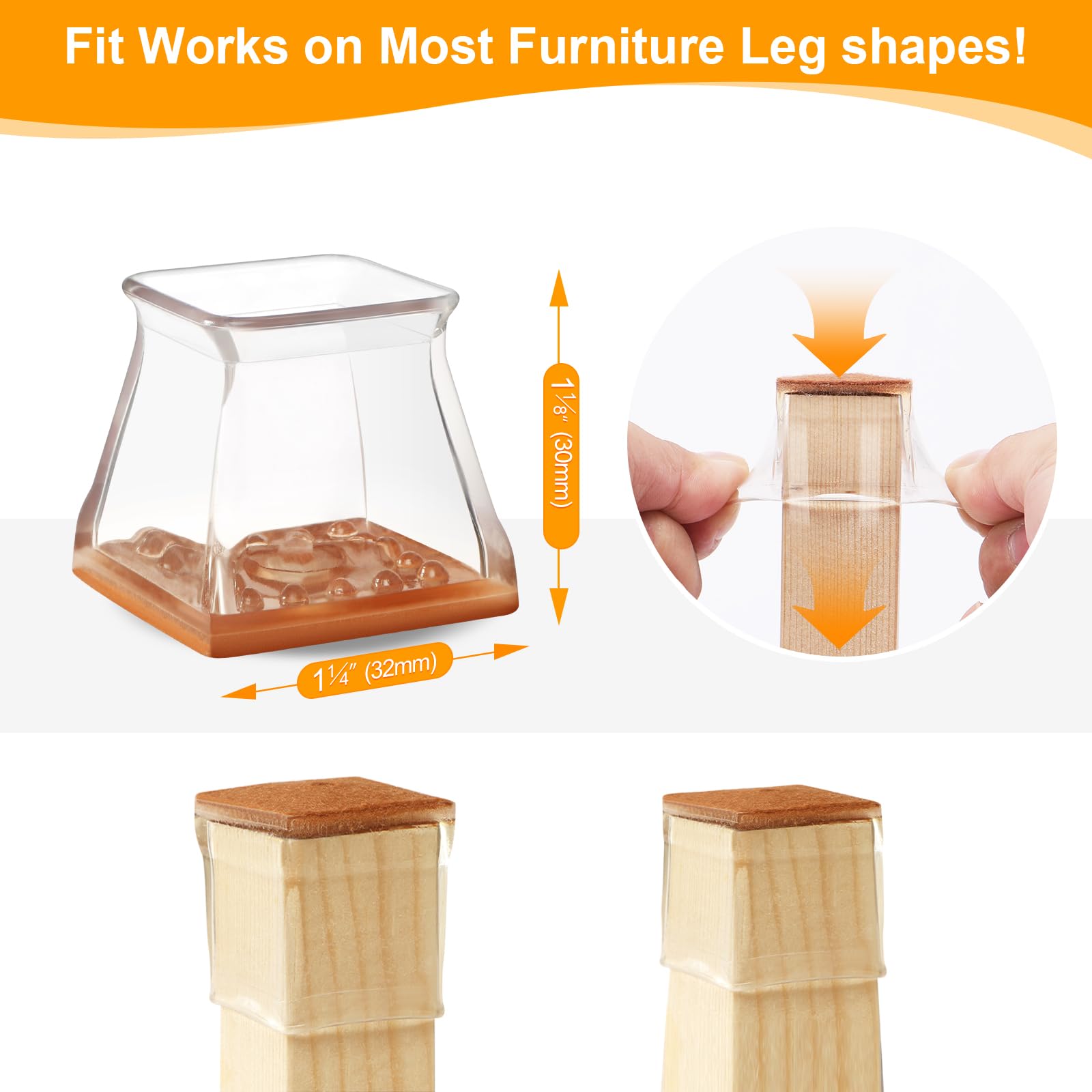 36 Pack Square Chair Leg Floor Protectors for Hardwood Floors (32 Count)